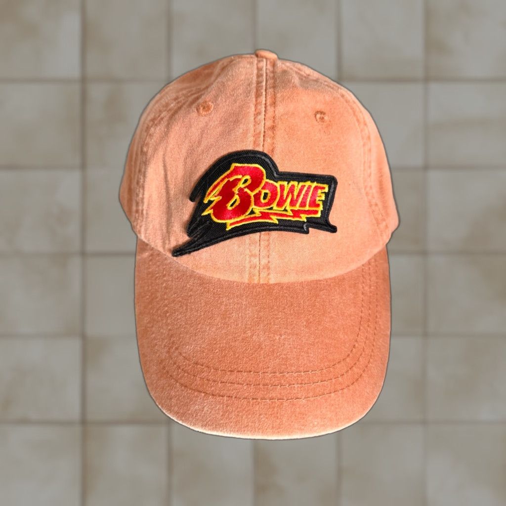 Vintage Adams David Bowie Logo Hat Cap Embroidered Adjustable Strapback Baseball Cap Unisex Adults Orange 80s Rock Theme Size ONE SIZE - 1 Thumbnail