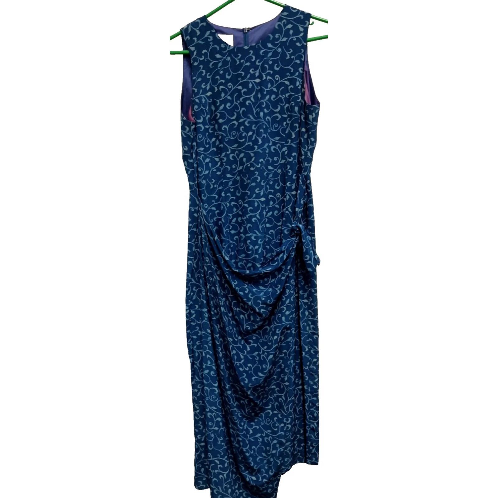 Vintage VINTAGE August Hale Wrap Dress 10 Blue Silk Floral Sleeveless Midi Casual Dress Size L / US 10 / IT 46 - 2 Thumbnail