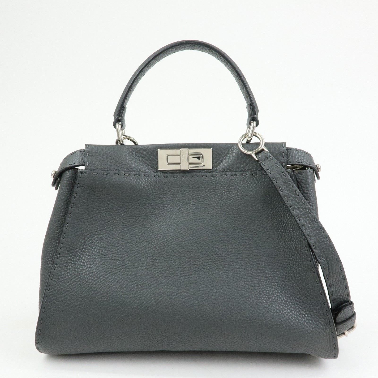 Fendi Fendi Selleria Peekaboo Calfskin Top Handle Bag Gray Size ONE SIZE - 2 Thumbnail