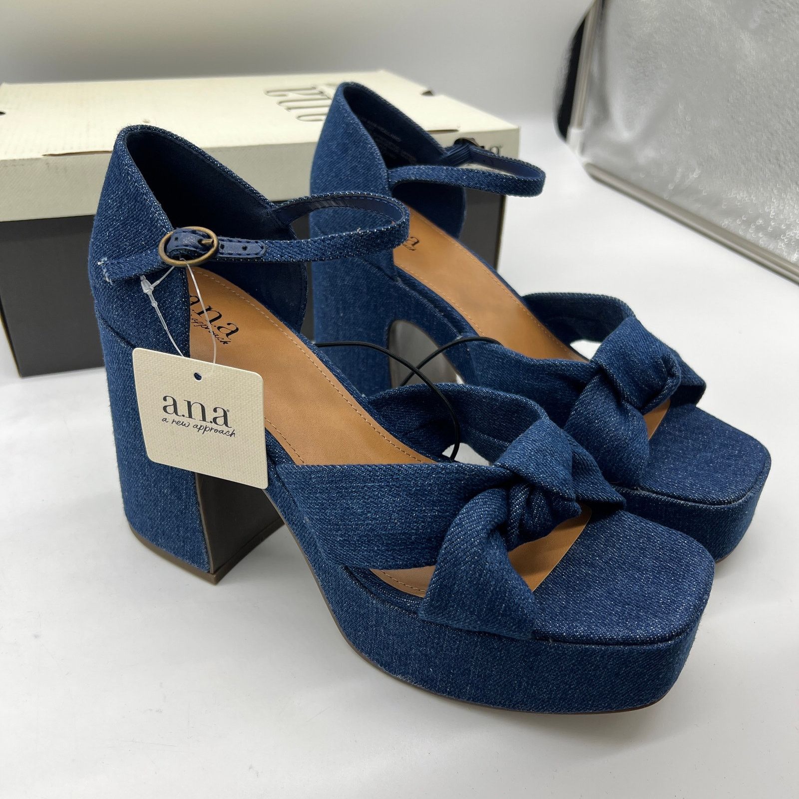 Other a.n.a Womens Holland Heeled Sandals Denim Platform Size US 9.5 / IT 39.5 - 5 Thumbnail