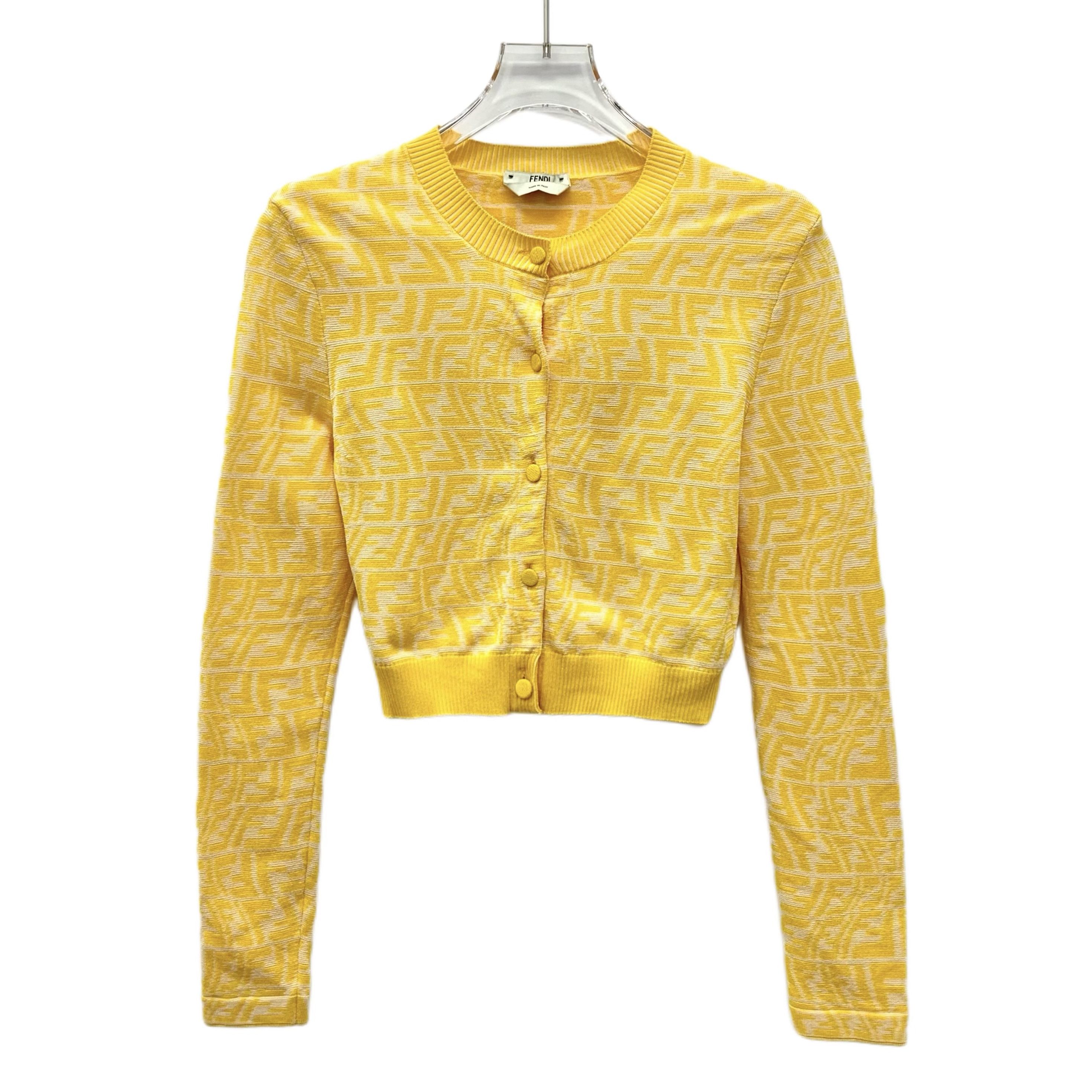 Fendi Fendi Yellow Logo Knit Cardigan (XS / 36) Size XS / US 0-2 / IT 36-38 - 1 Thumbnail
