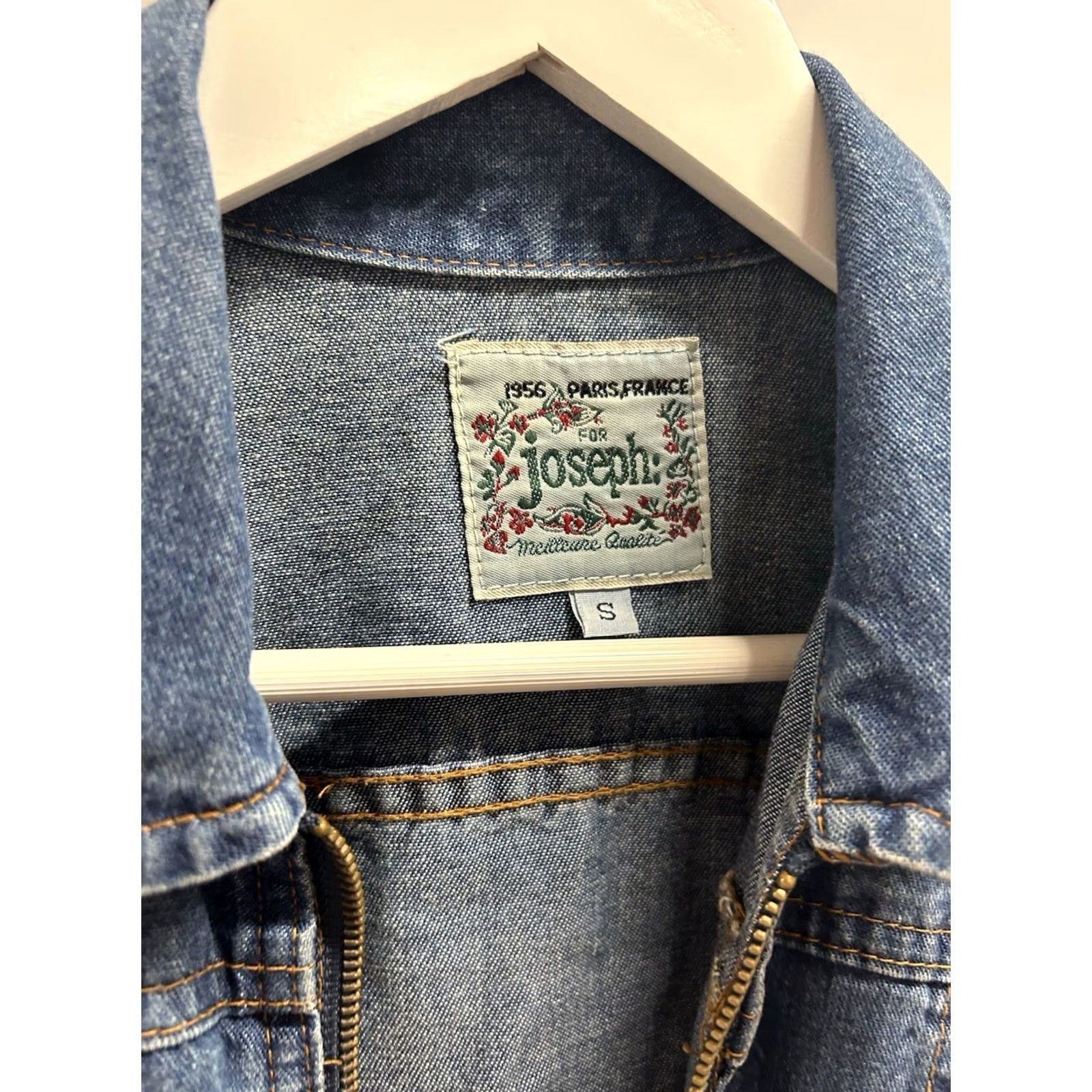 Joseph VINTAGE For Joseph Denim Jacket Womens Zipper Blue 1990s Size S USA Glam Rock Jacket Size 28" / US 6 / IT 42 - 7 Thumbnail