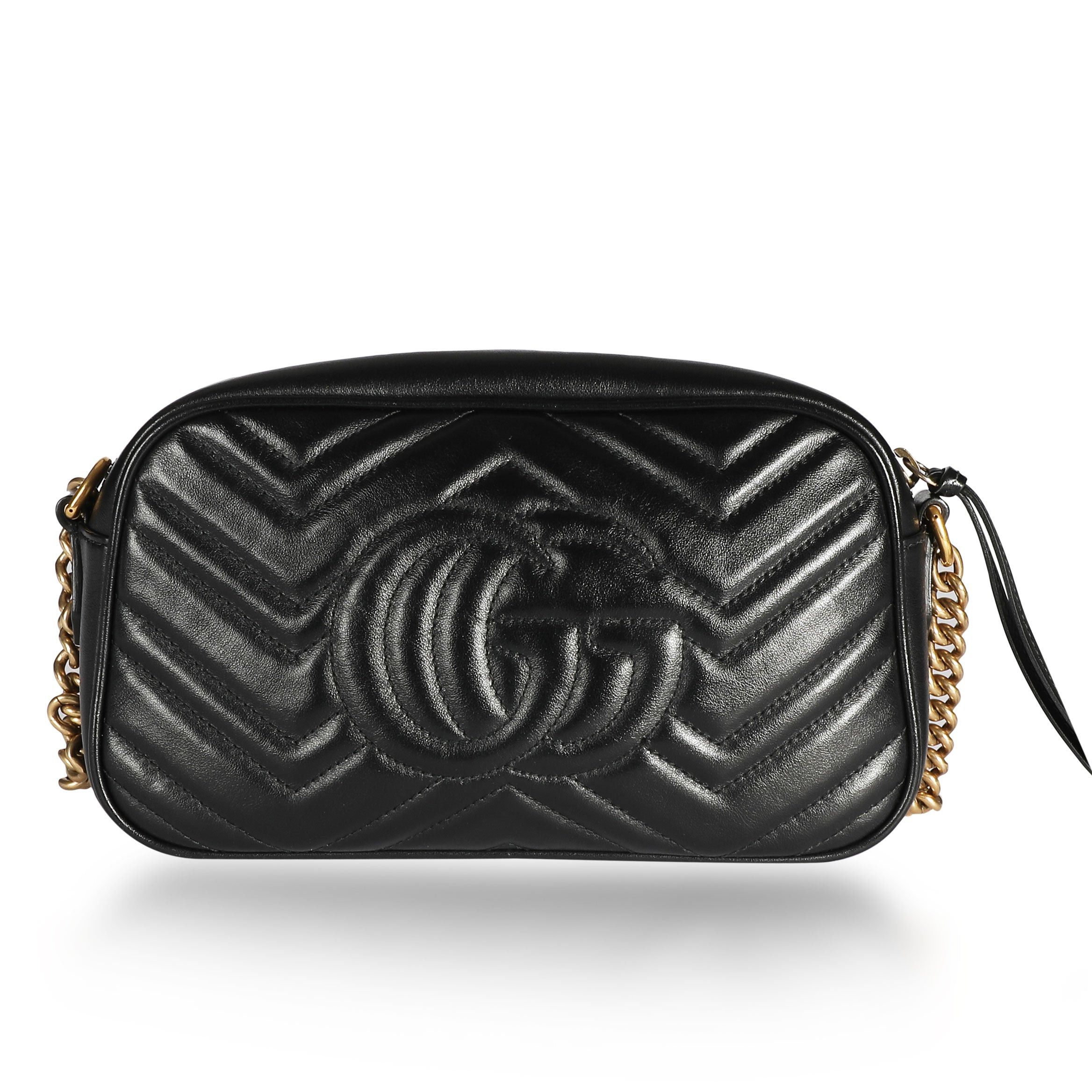 image of Gucci Black Matelassé Leather GG Marmont Small Shoulder Bag, Women's
