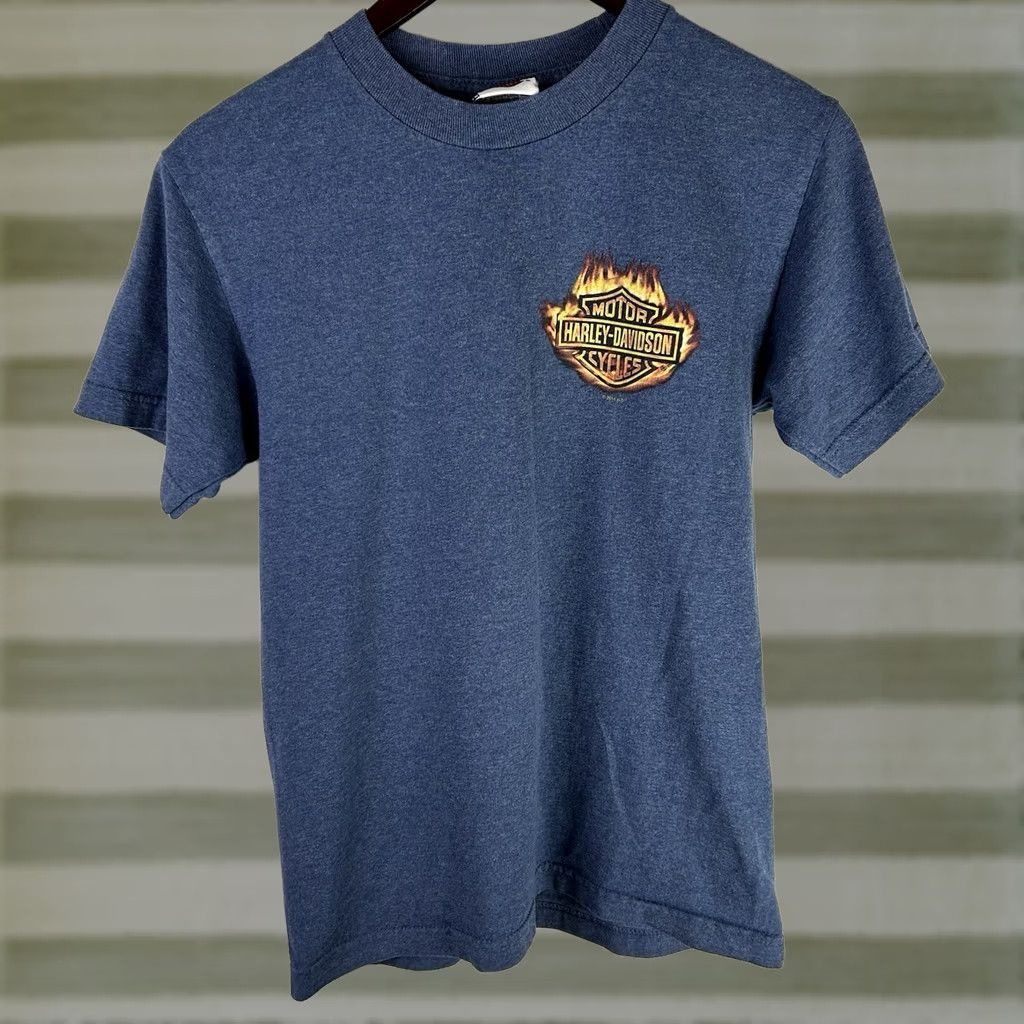 Harley Davidson Harley-Davidson Shirt Mens Small Blue Short Sleeve Flames Beach Orlando Florida T-Shirt USA Florida Motorcycle Biker Beach Mens Size US S / EU 44-46 / 1 - 1 Thumbnail