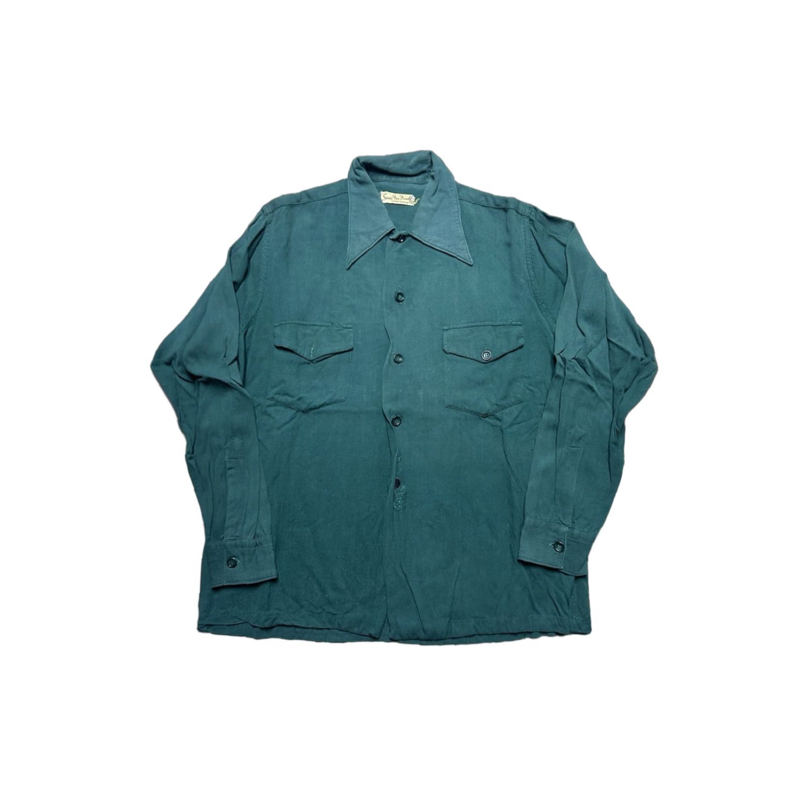 Vintage VINTAGE 1940s rayon gabardine button shirt forest green long sleeve men’s medium Size US M / EU 48-50 / 2 - 1 Thumbnail