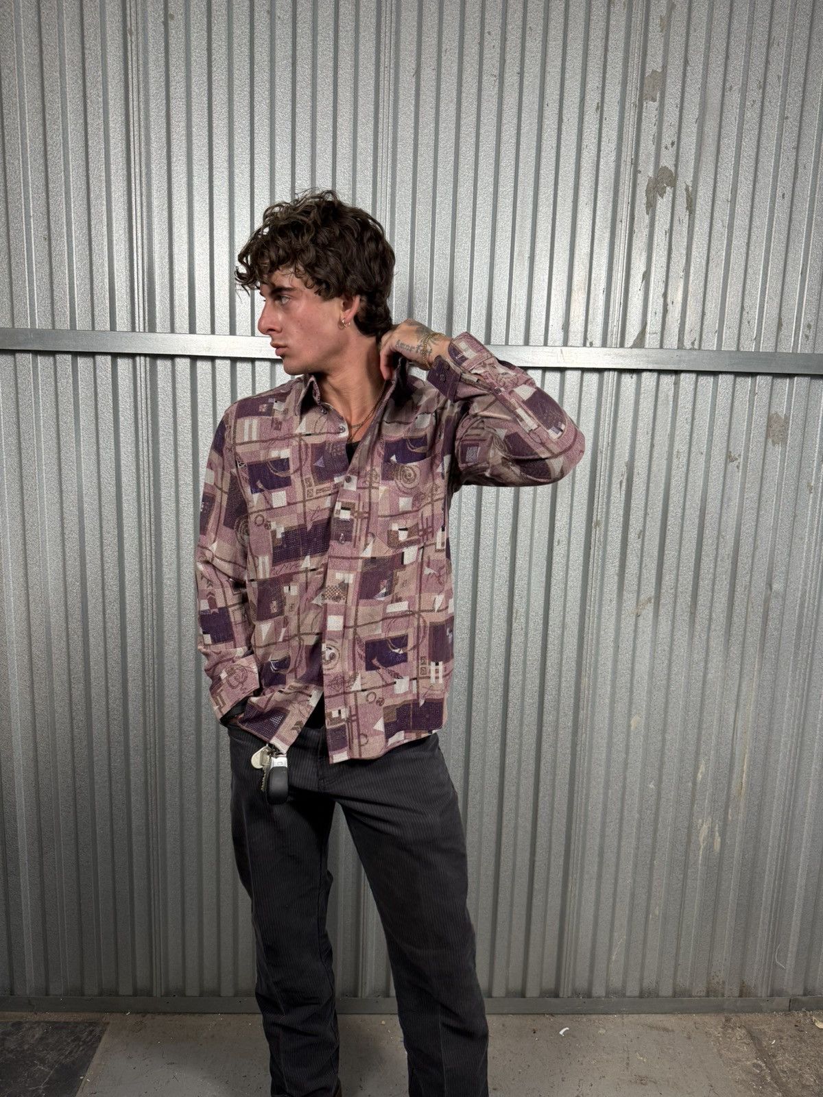 Other Vintage Western Button Up Cowboy Shirt Purple Patterned Size US L / EU 52-54 / 3 - 5 Thumbnail