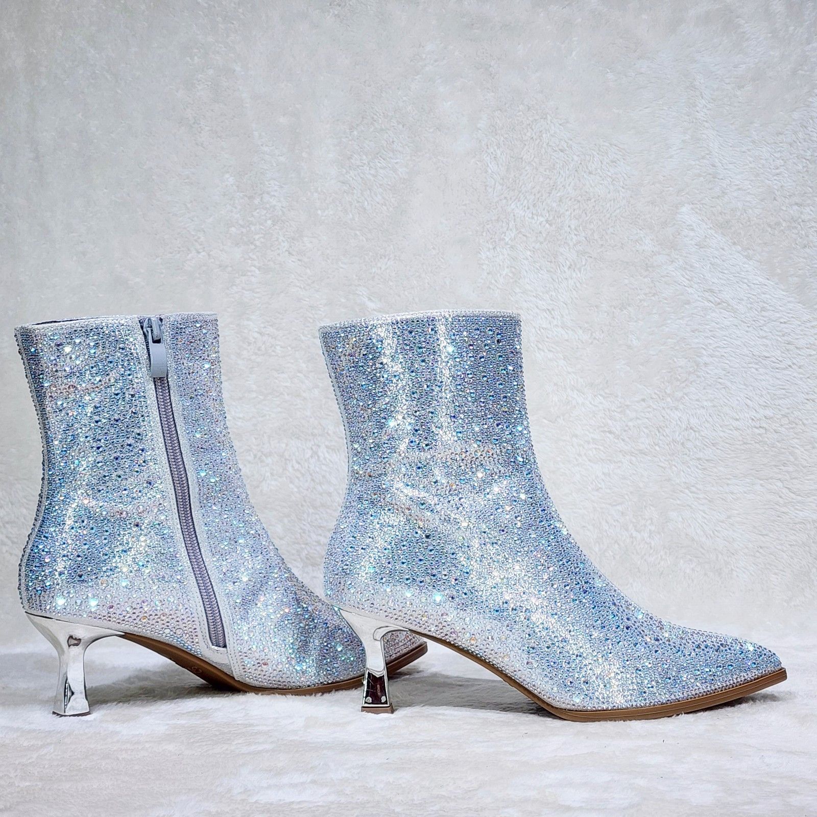 Other Silver Rhinestone Ankle Boots 2.5" Kitten Heels Size US 8.5 / IT 38.5 - 4 Thumbnail