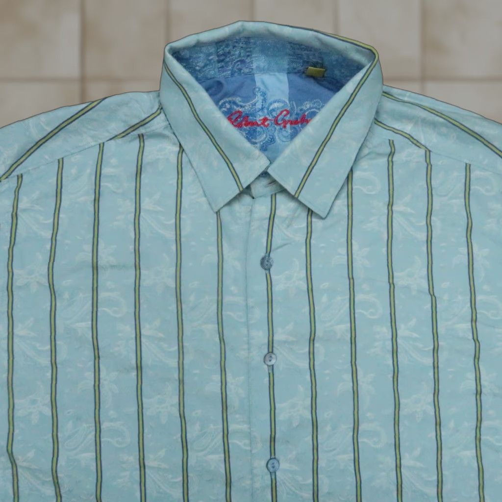 Robert Graham Robert Graham Shirt Mens XL Striped Classic Fit Button Long Sleeve Blue Cotton N/A Size US XL / EU 56 / 4 - 1 Thumbnail