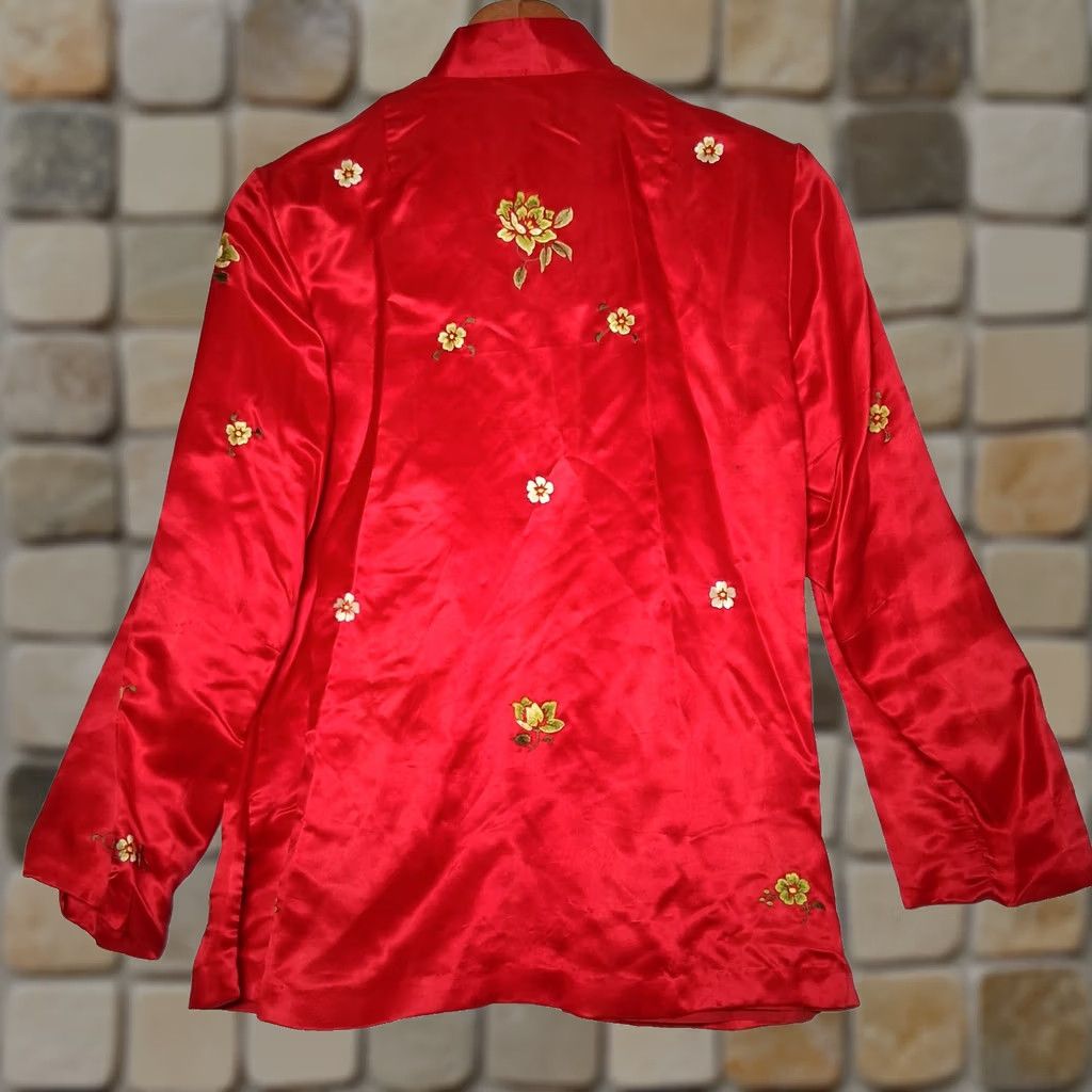 Vintage Asian Silk Jacket Women 34 Red Floral Embroidered Lined Traditional Ethnic READ Size XXS / US 00 / IT 34 - 1 Thumbnail