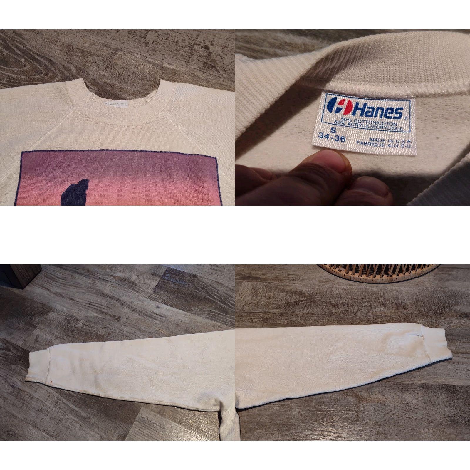 Hanes VINTAGE Hanes 80s Crewneck Sweatshirt Unisex Adults Small Fleece Ivory Outdoor Hiking Activewear Size S / US 4 / IT 40 - 8 Thumbnail