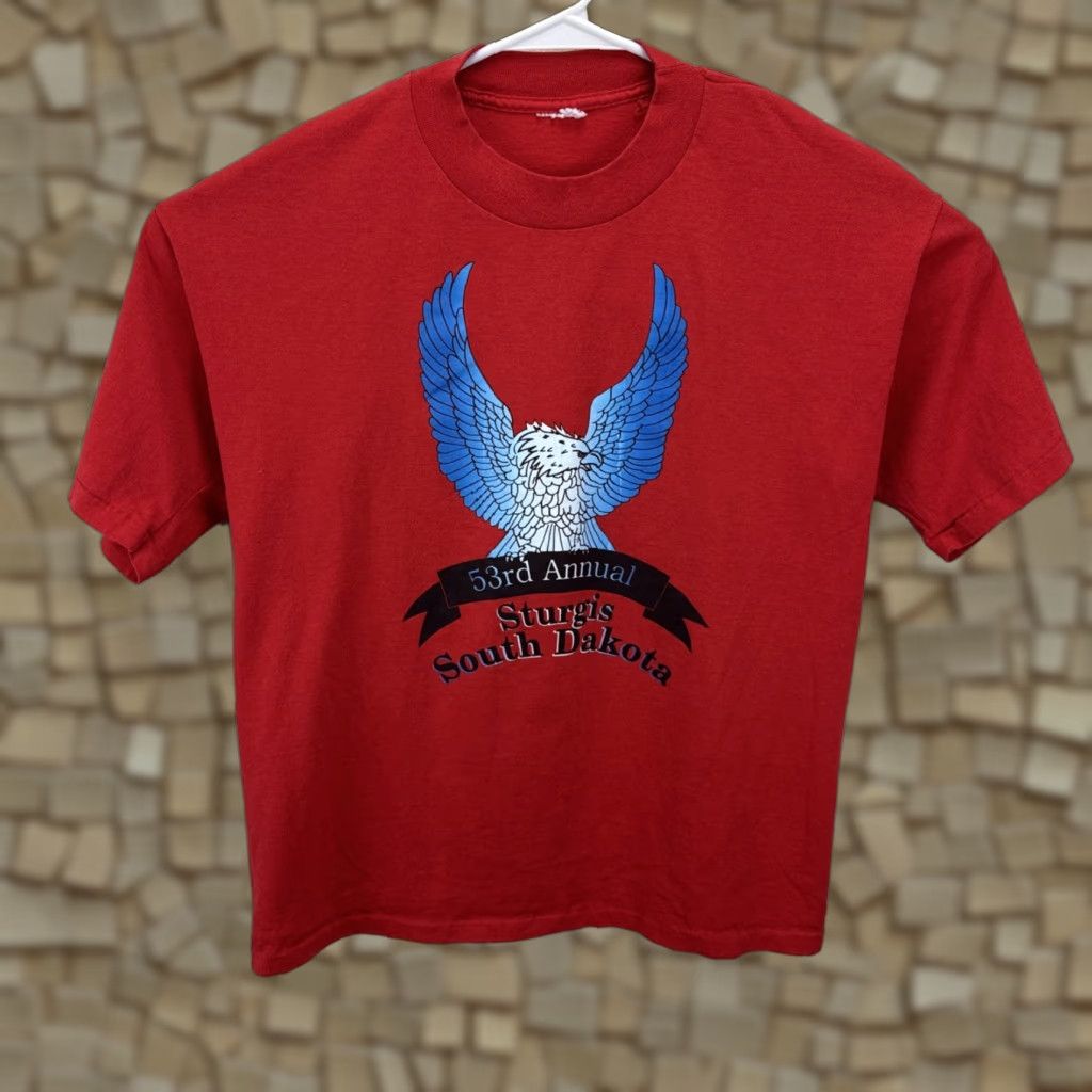 Vintage VINTAGE 90s BLACK HILLS 53TH ANNUAL MOTORCYCLE RALLY STURGIS T Shirt Red Eagle L Unisex Adult, Shirt, 1990s, Graphic Tee, Grunge, 100% Cotton Size US L / EU 52-54 / 3 - 1 Thumbnail