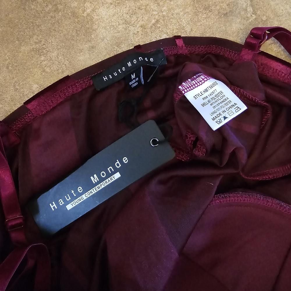 Designer Burgundy Detailed HM Bodysuit Lingerie Size ONE SIZE - 3 Thumbnail