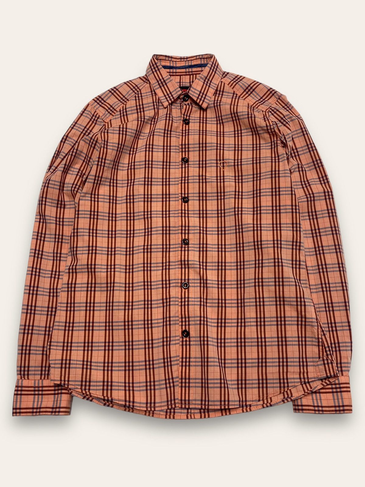 Strellson Vintage STRELLSON Orange Checkered Button Up Shirt y2k Size US M / EU 48-50 / 2 - 1 Thumbnail