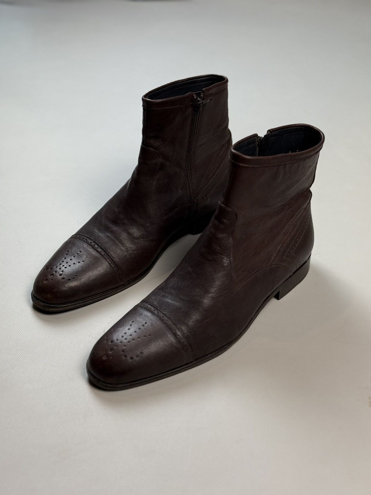 Strellson Strellson Brown Leather Ankle Zip Boots Shoes Brogue Details Size US 10 / EU 43 - 9 Thumbnail