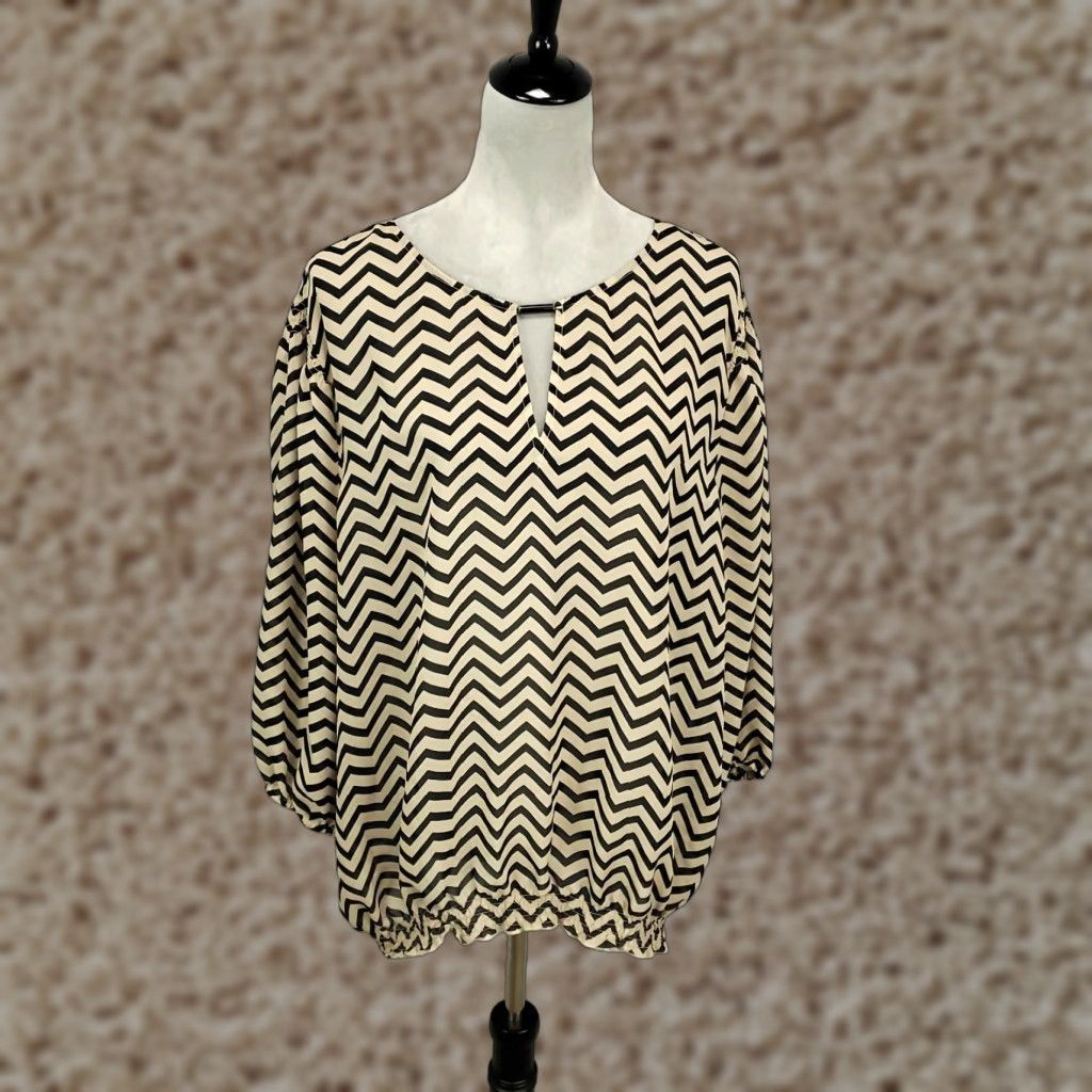 Vintage Chicos Blouse Womens 2XL Black Tan Zig Zag Striped Sheer Lightweight Size XXL / US 16-18 / IT 52-54 - 1 Thumbnail