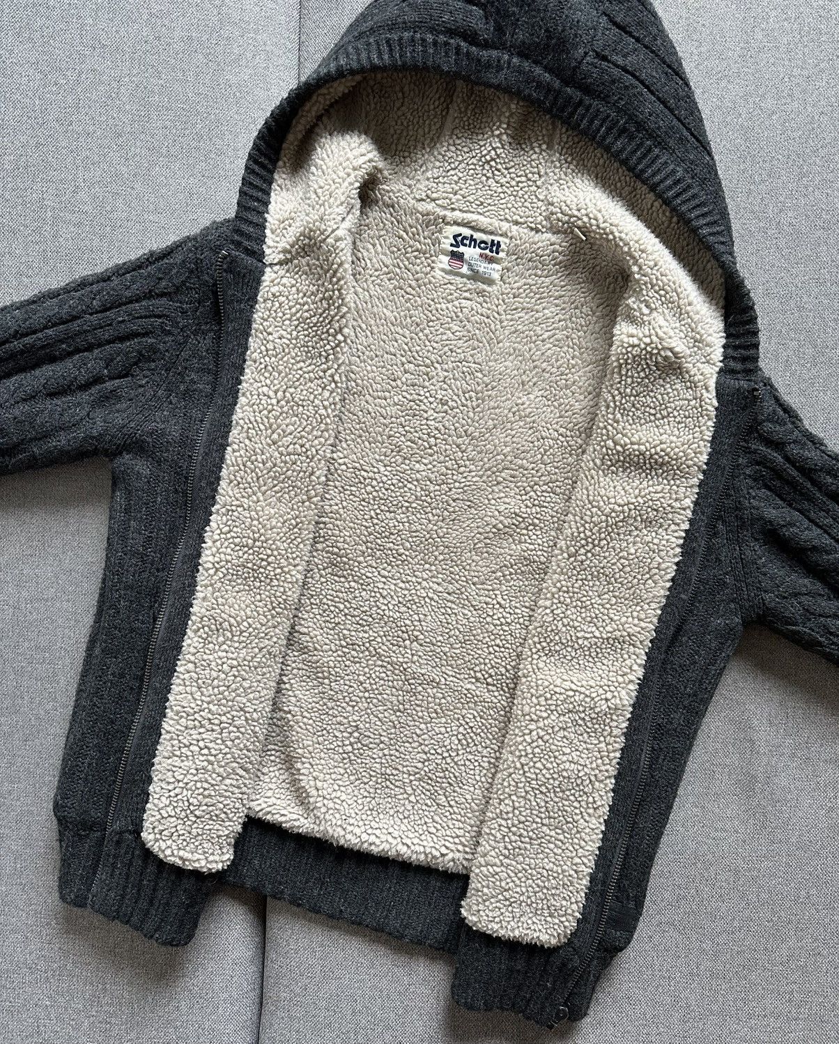 Schott Schott NYC wool/fleece heavy knitted zip hoodie/jacket Size US XL / EU 56 / 4 - 8 Thumbnail