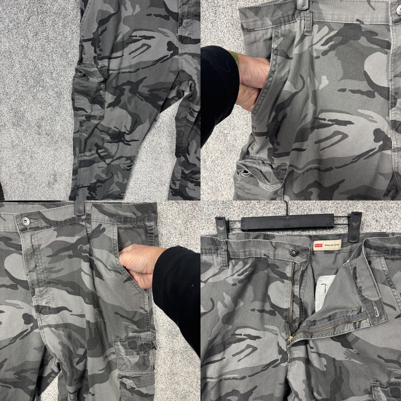 Wrangler Wrangler Cargo Pants Mens Regular Taper Gray Camouflage Cotton Spandex 43x28.5 Army Casual Workwear Cargo Pockets Zip Front Button Closure Size US 42 / EU 58 - 8 Thumbnail