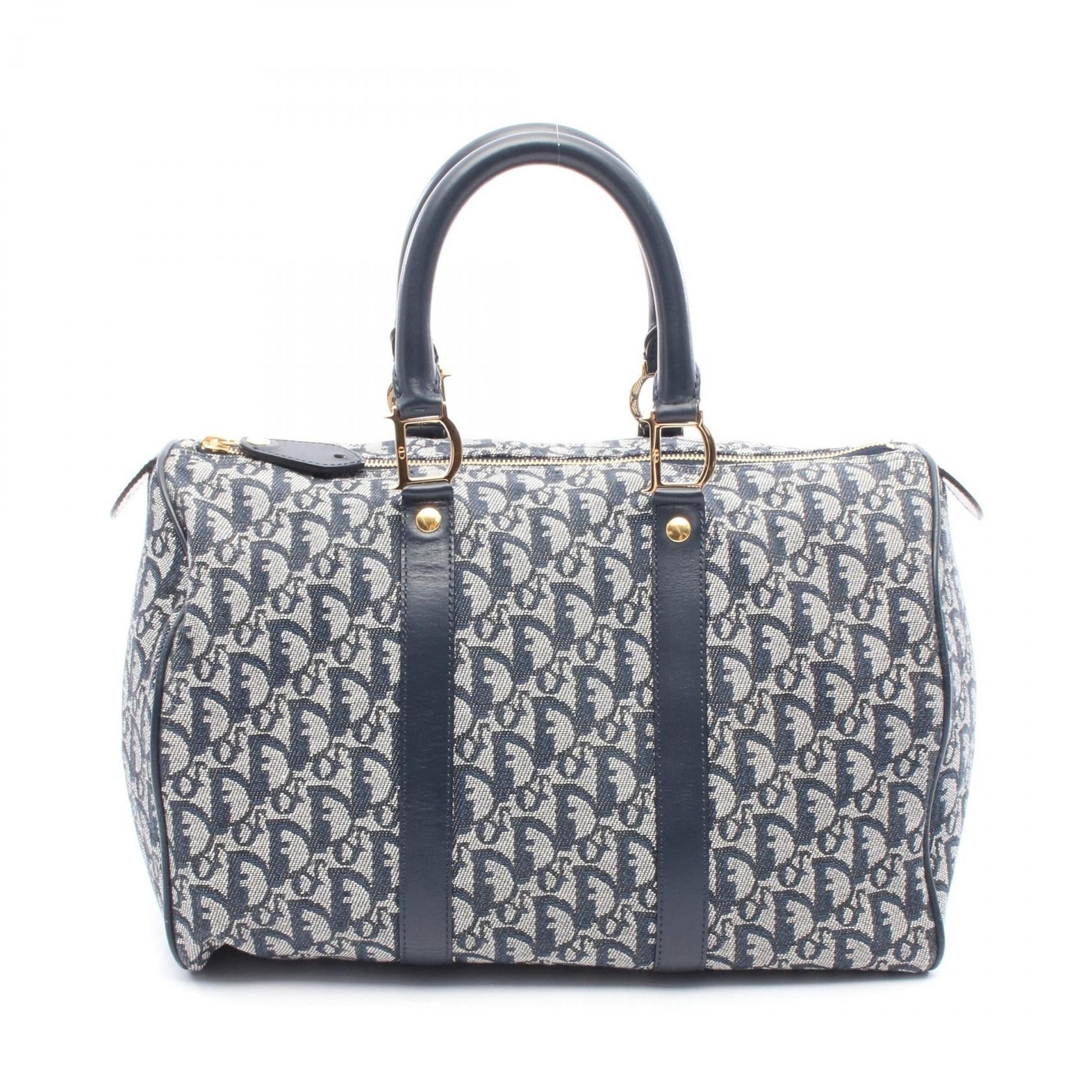Dior Trotter Mini Boston Bag Handbag Canvas Leather Navy in Blue, Women's