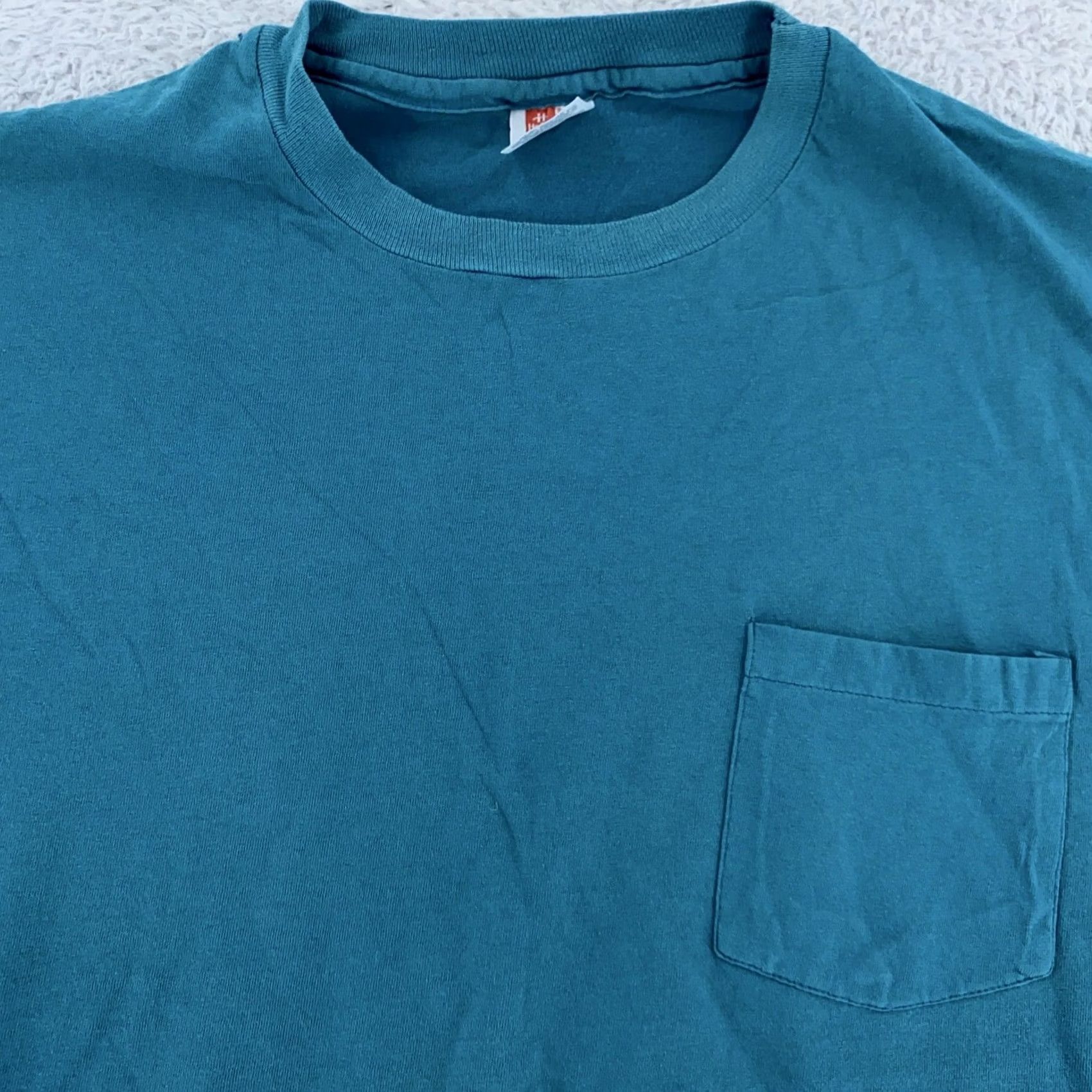 Hanes VINTAGE Hanes Pocket Shirt Mens L/XL Blank Single Stitch Basic Tee USA Blue 90s Size US L / EU 52-54 / 3 - 2 Thumbnail