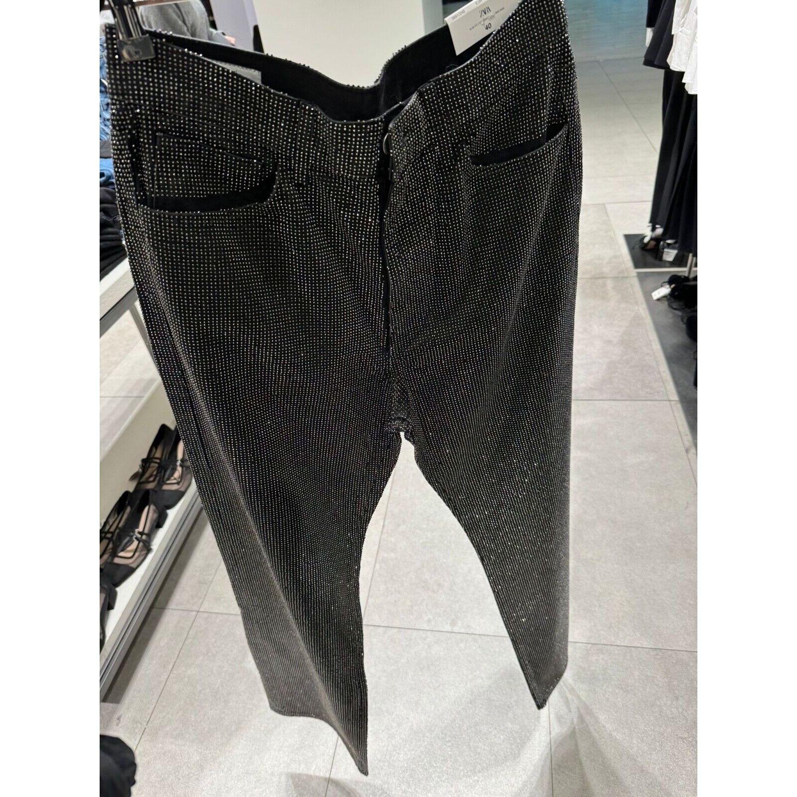 Zara ZARA STRAIGHT-LEG MID-RISE RHINESTONE JEANS REF. 3991