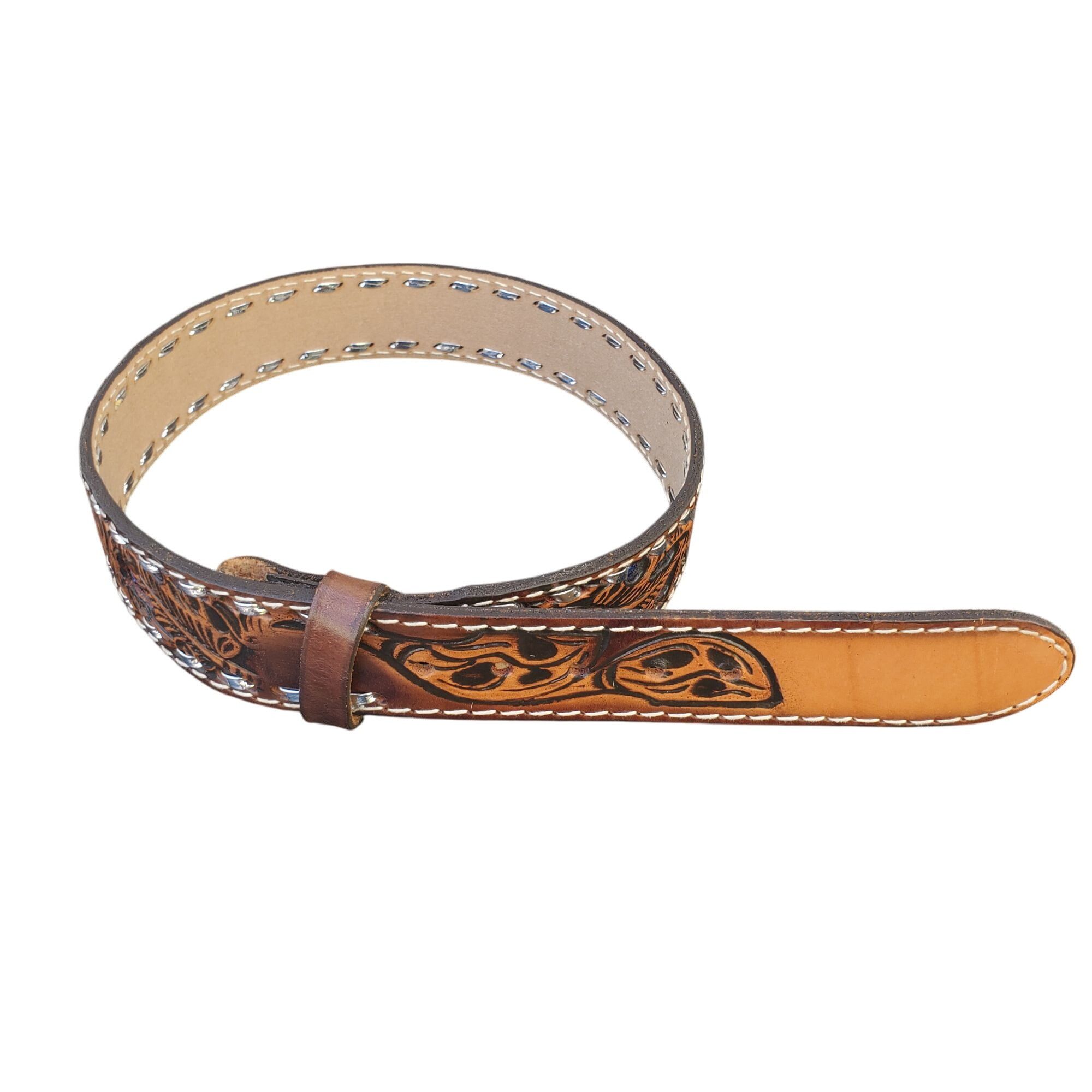 Handmade Vintage Tooled Leather Western Belt Cheryl USA 26 - 29 Waist Size ONE SIZE - 11 Thumbnail