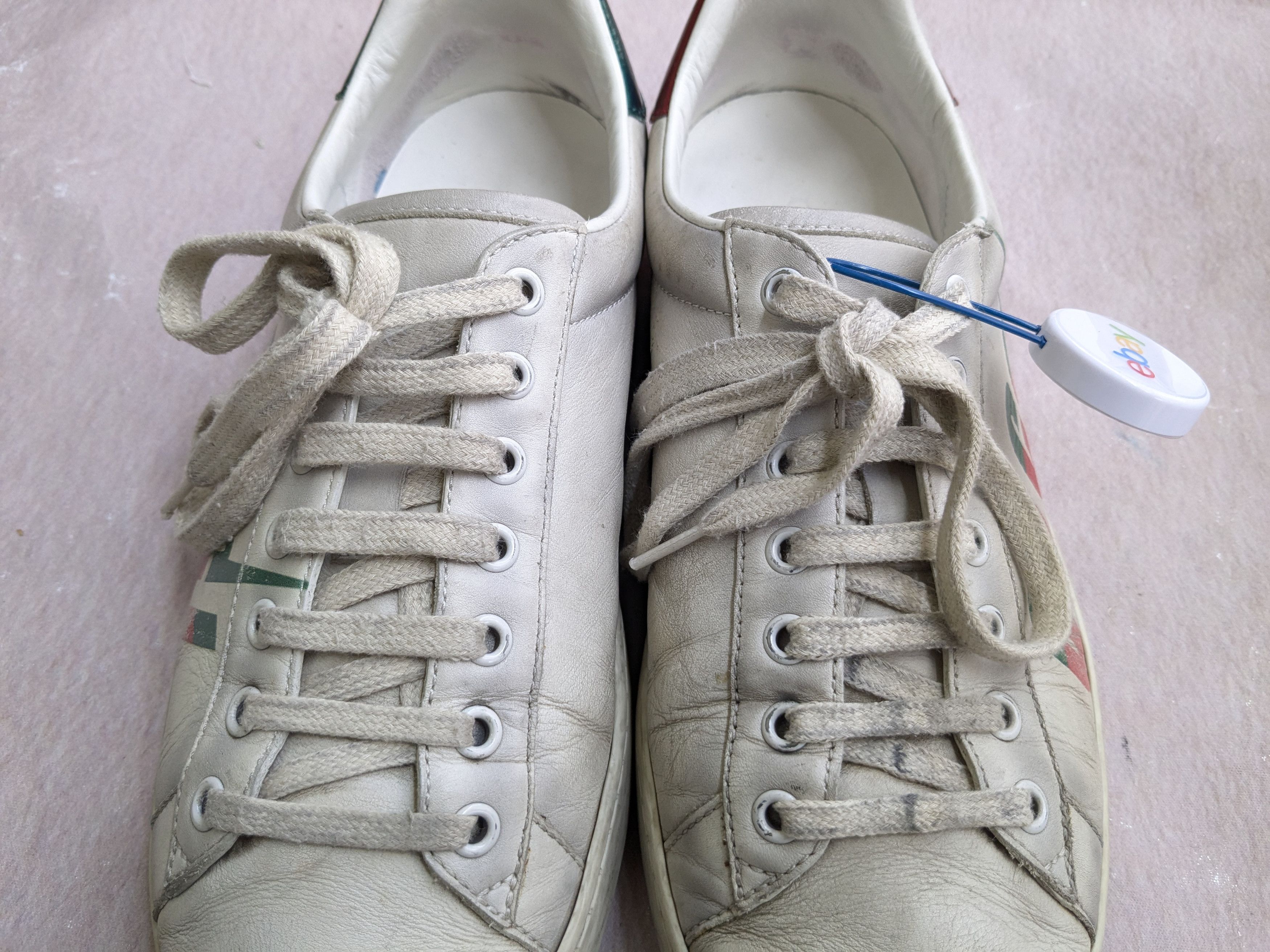 Gucci Gucci Ace Sneakers White 8.5 Distressed Low Tops Leather Size US 8.5 / EU 41-42 - 5 Thumbnail