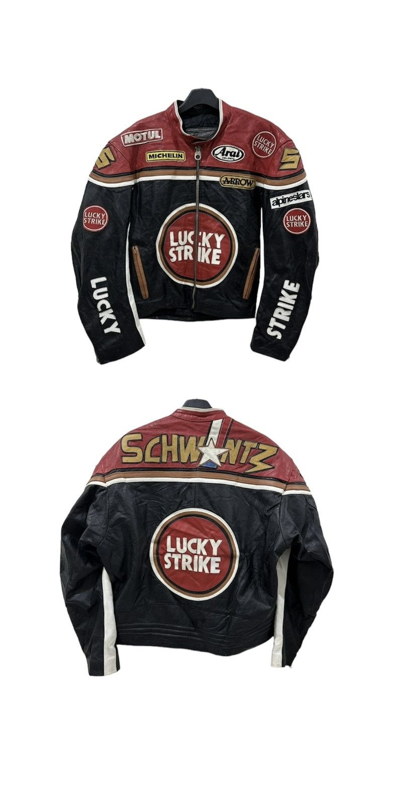 Image of Alpinestars x Ferrari 90’S Lucky Strike Rider Leather Jacket Lampo Zipper in Black/Red (Size XL)