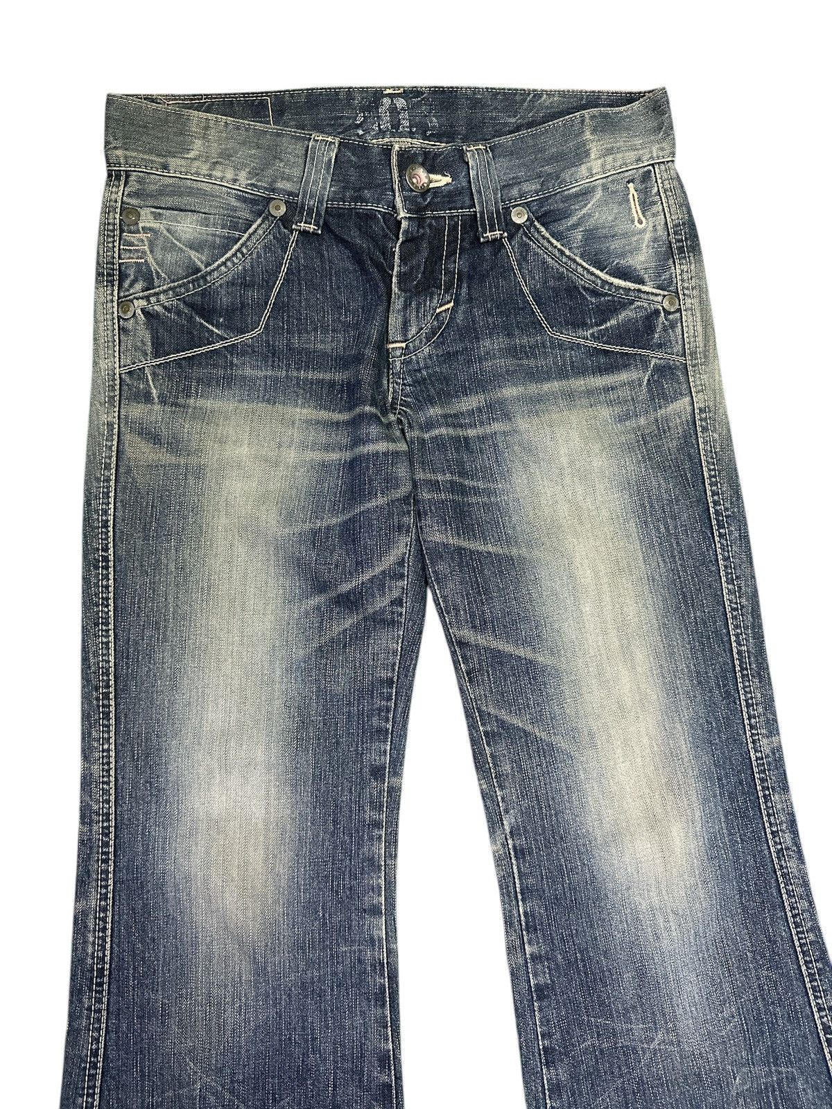 Kapital Flare💥V Edwin Mudwash Bootcut 503 Blue Trip Buckle Back . Size US 31 - 3 Thumbnail