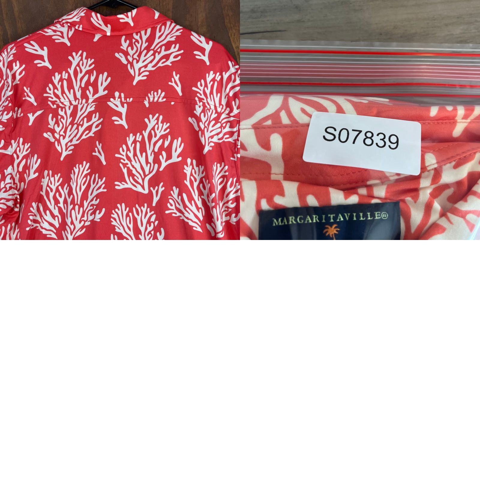 Vintage Margaritaville Mens Shirt Button-Down Short Sleeve Deep Sea Coral Reef Pattern UPF +50 Large Size US L / EU 52-54 / 3 - 9 Thumbnail
