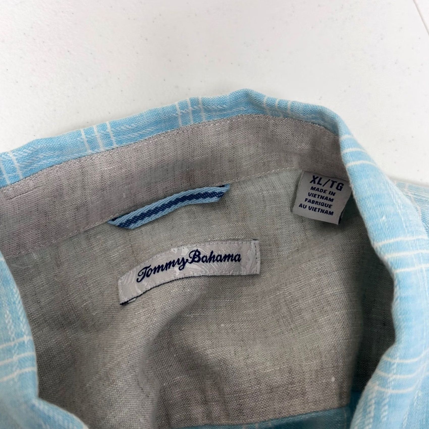 Tommy Bahama Tommy Bahama Shirt Mens XL Light Blue Linen Button Front Windowpane Check Size US XL / EU 56 / 4 - 3 Thumbnail