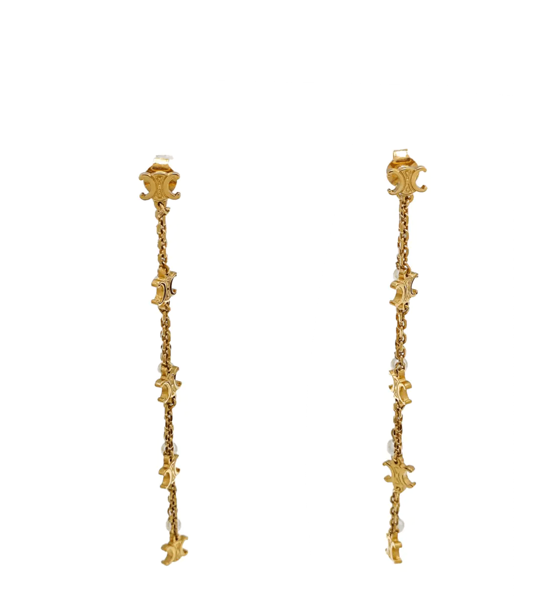 Celine Gold Alloy Synthetic Pearl Inlaid Letter Earring, Women's