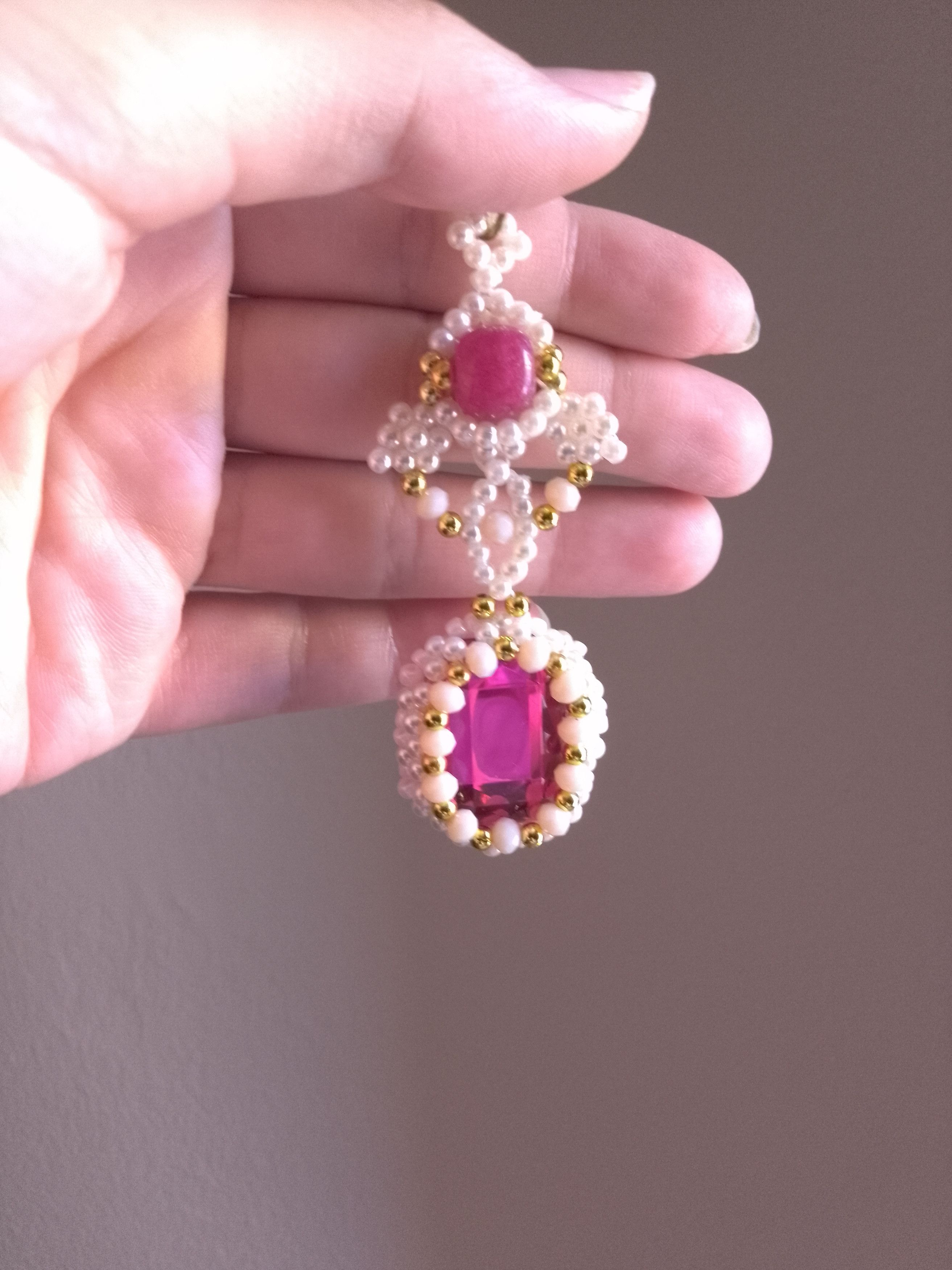 Handmade Vintage style earrings zirconia natural pink jade gemstones Size ONE SIZE - 4 Thumbnail