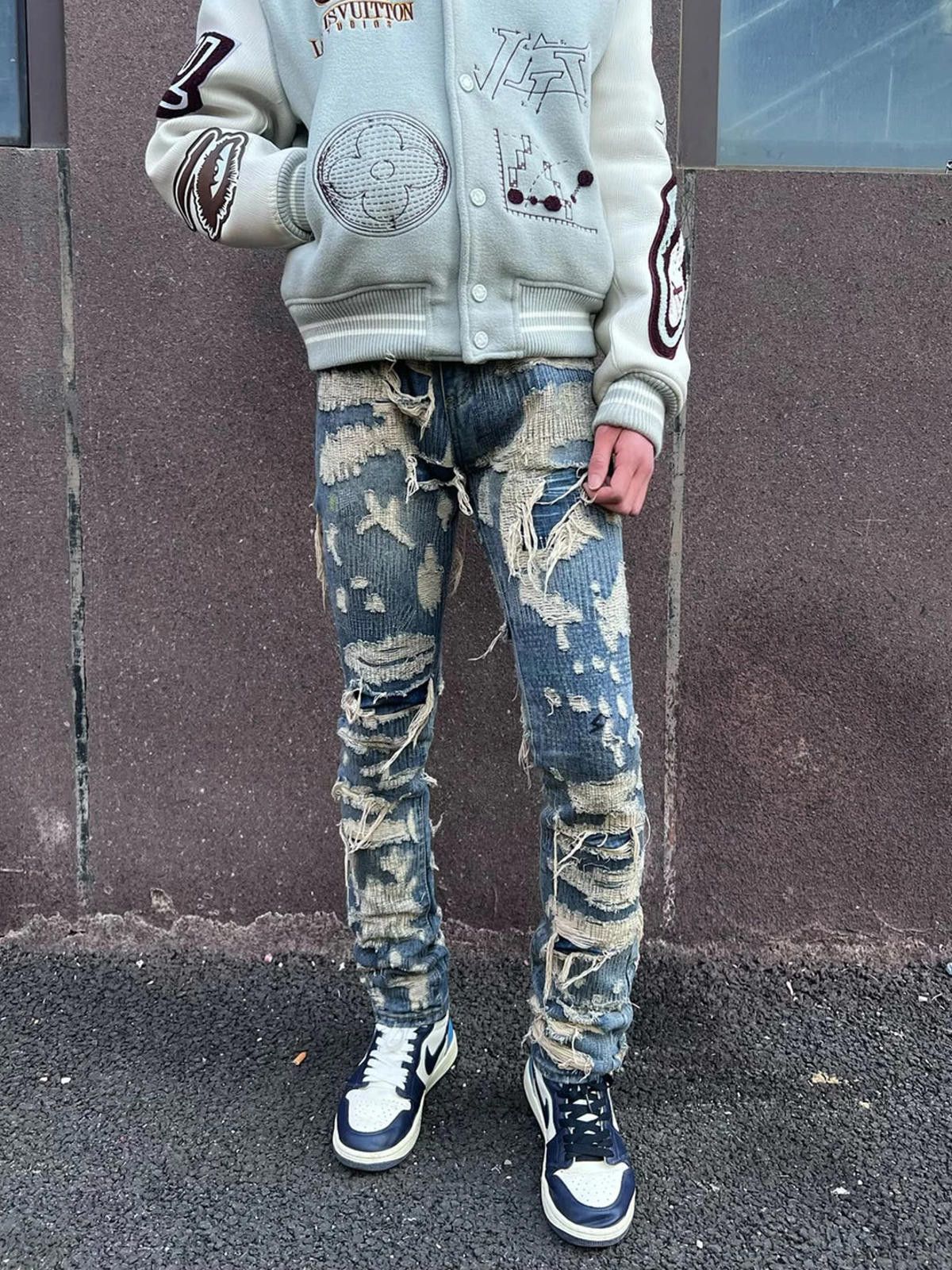 Jean 3D-Print Heavily Ripped Slim Straight Denim Jeans Size US 32 / EU 48 - 5 Thumbnail