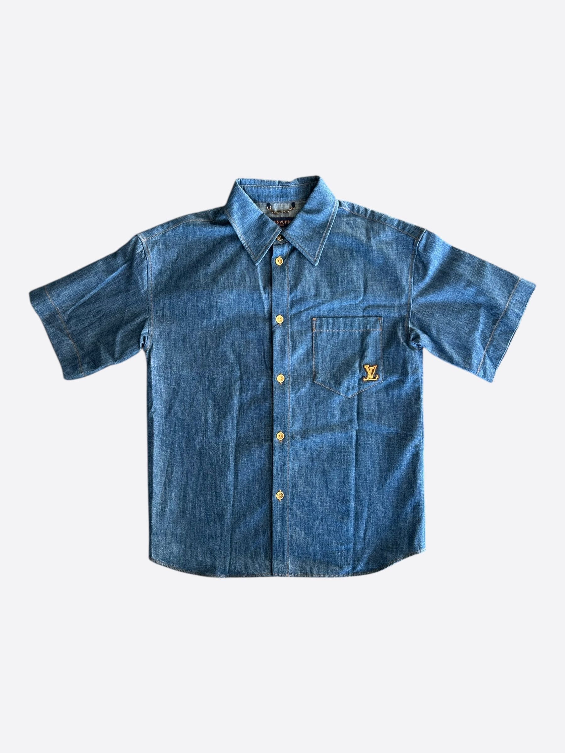 Louis Vuitton Louis Vuitton Blue & Gold Embroidered Denim Shirt Size US XS / EU 42 / 0 - 1 Thumbnail