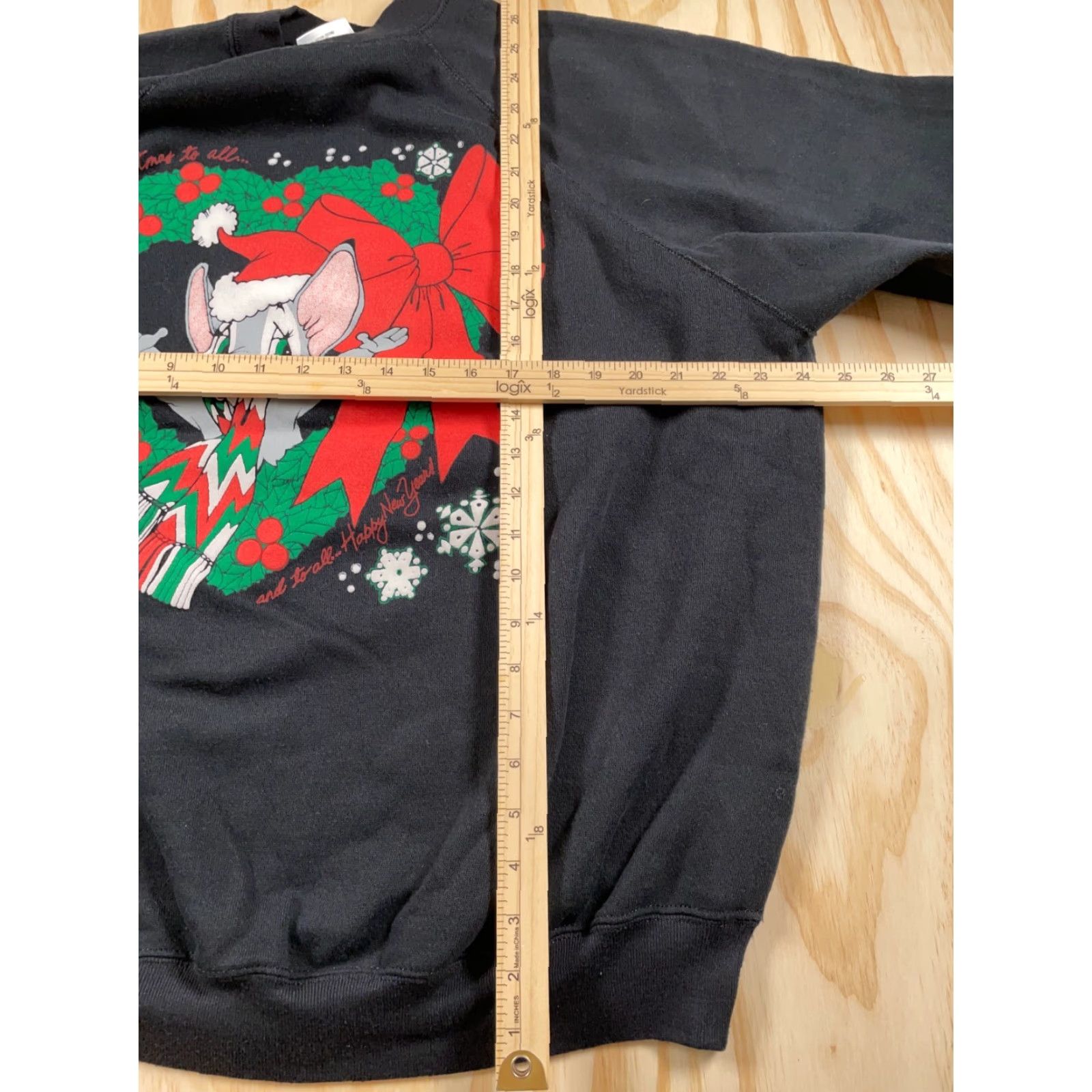 Tultex VINTAGE Tultex Sweatshirt Adult XL Black Crewneck 90s Christmas Holiday USA Made Raglan Graphic Print Size XL / US 12-14 / IT 48-50 - 5 Thumbnail