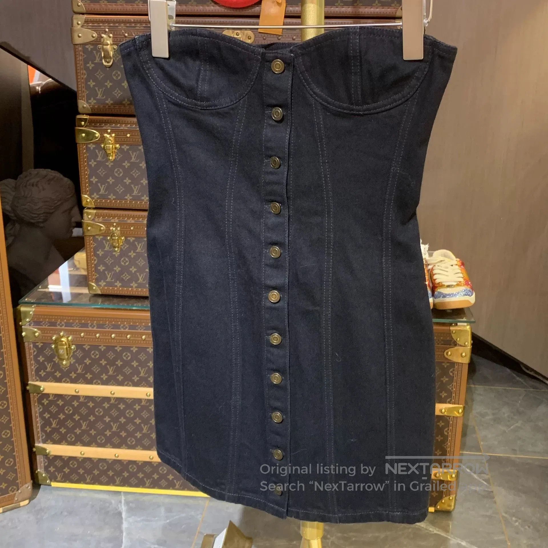 Saint Laurent Paris Saint Laurent Black Denim Strapless Dress. Size XS / US 0-2 / IT 36-38 - 1 Thumbnail