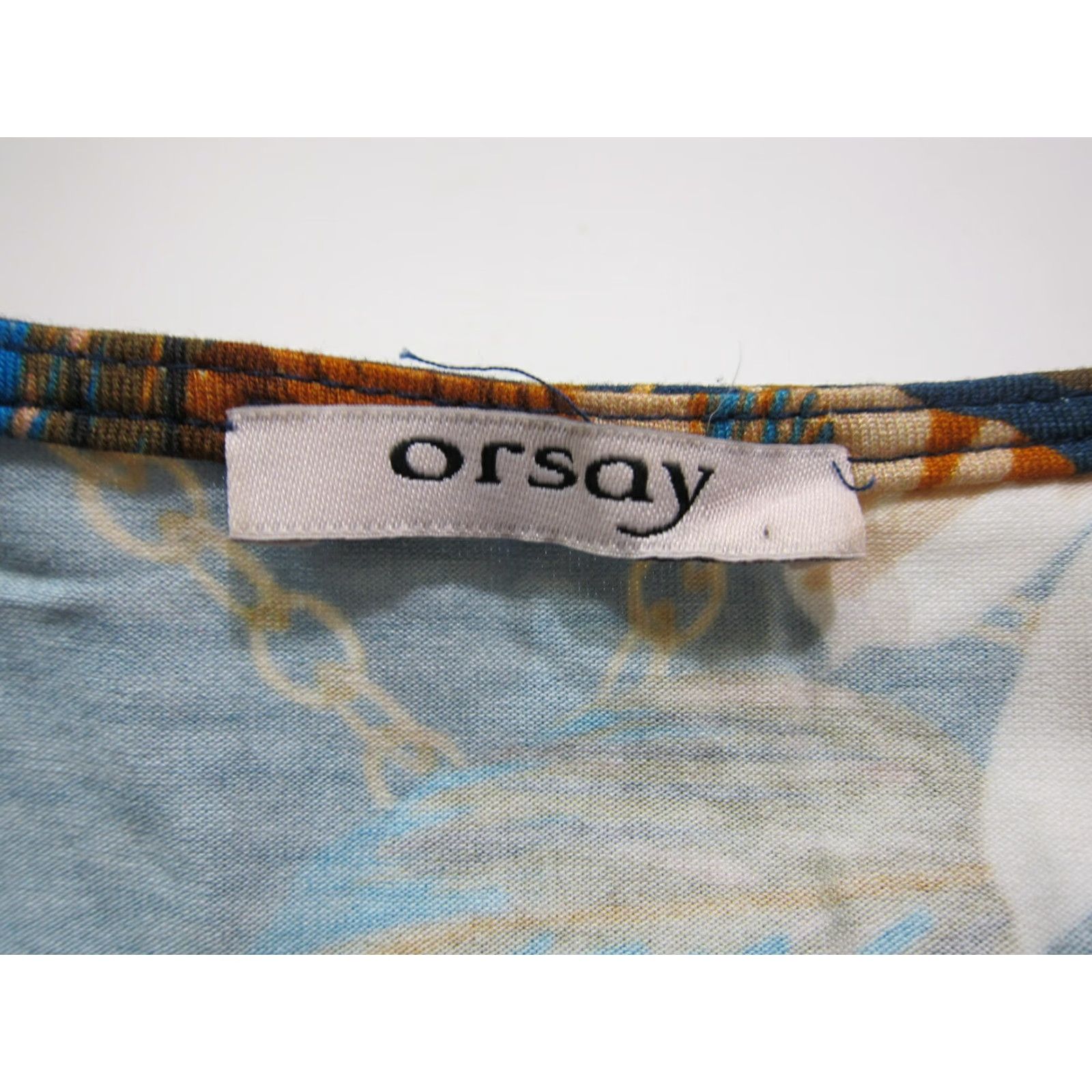 Vintage Orsay Floral Maxi Sundress Women 42/Large Rayon Spandex Stretch Long Dress Blue Orange Yellow Clear? Size L / US 10 / IT 46 - 4 Thumbnail