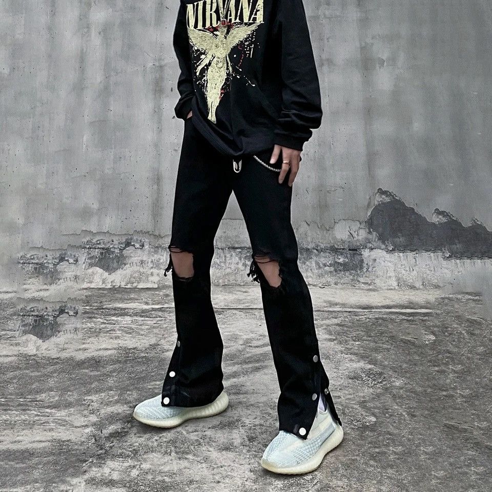 Ripped Jeans Men Streetwear Black Hole Denim Pants
