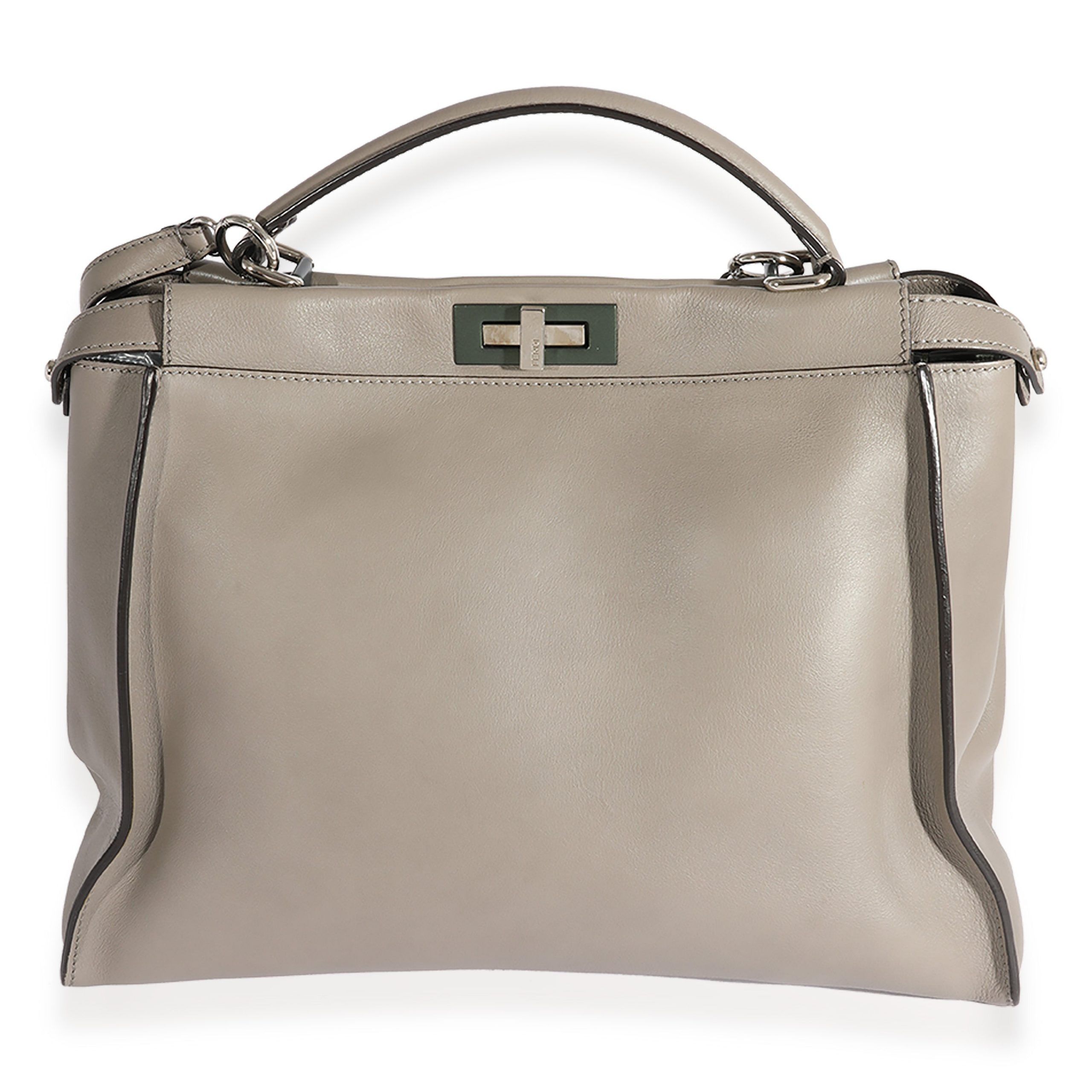 image of Fendi Gray Leather Large Peekaboo Bag in Grey, Women's