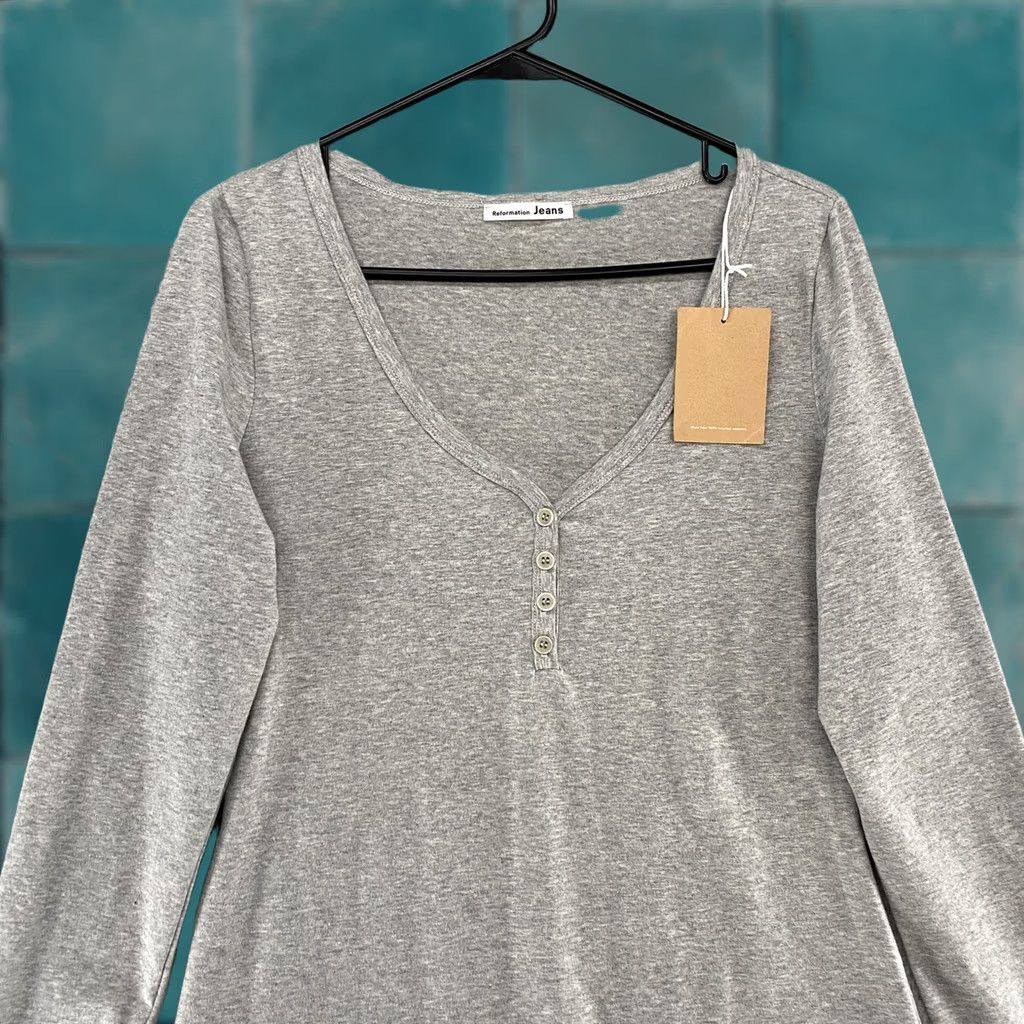 Reformation Reformation Jeans T Shirt Dress Womens L Gray Henley Long Sleeve Casual Size L / US 10 / IT 46 - 1 Thumbnail