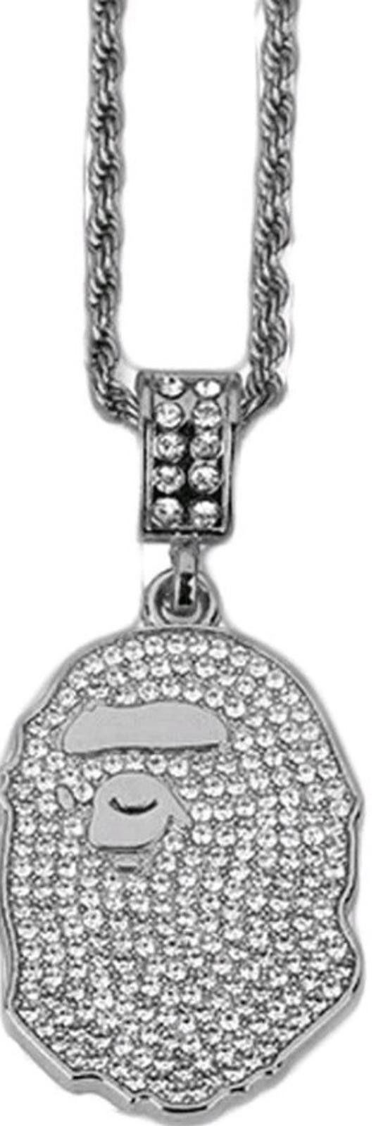 Other Silver Iced Out Ape Head Pendant Necklace w/ Rope Chain Size ONE SIZE - 5 Thumbnail