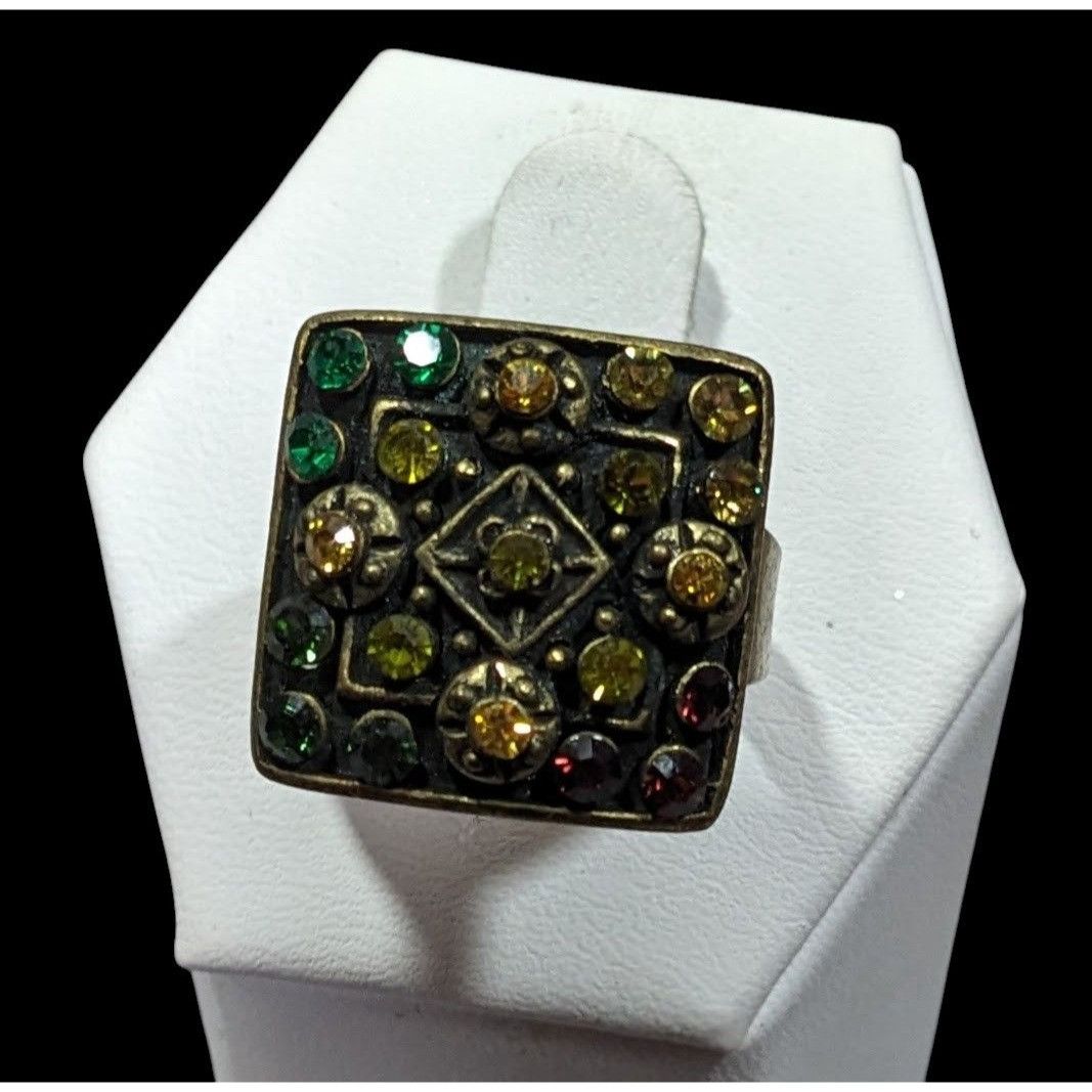 Other Unique Rainbow Geometric Rhinestone Gold Tone Adjustable Rin Size ONE SIZE - 5 Thumbnail