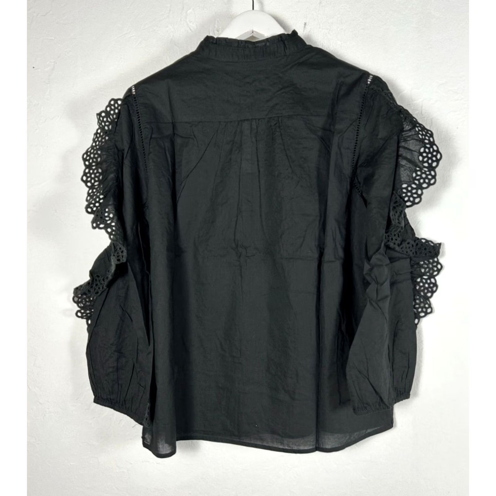 J.Crew J.Crew Blouse Shirt Womens Ruffle-Sleeve Embroidered Eyelet Black Large L AR971 New Size L / US 10 / IT 46 - 3 Thumbnail