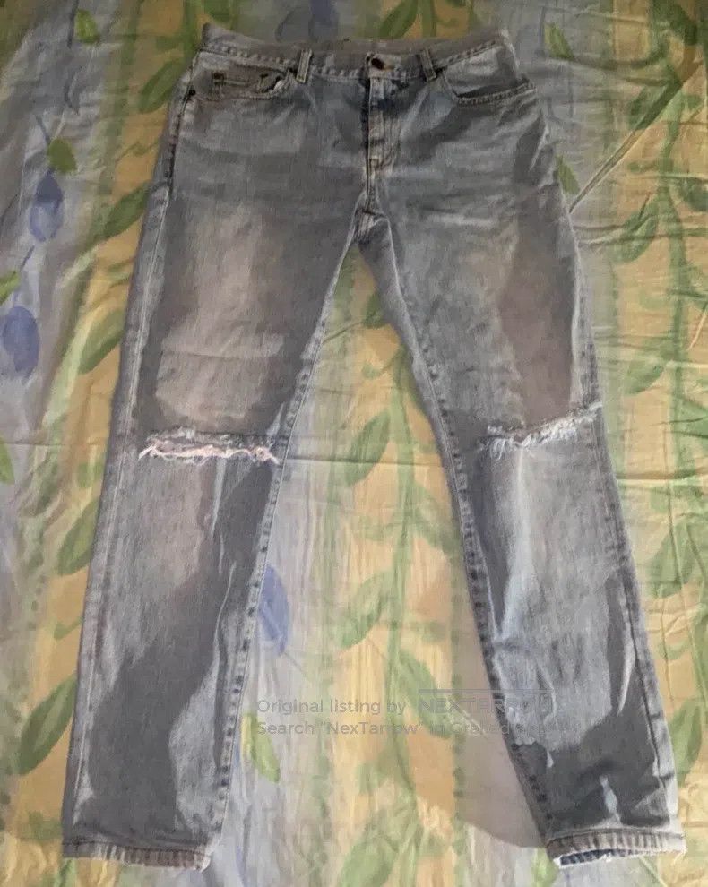 Saint Laurent Paris Saint Laurent Paris Wash cut hole ice blue denim pants siz Size US 33 - 1 Thumbnail