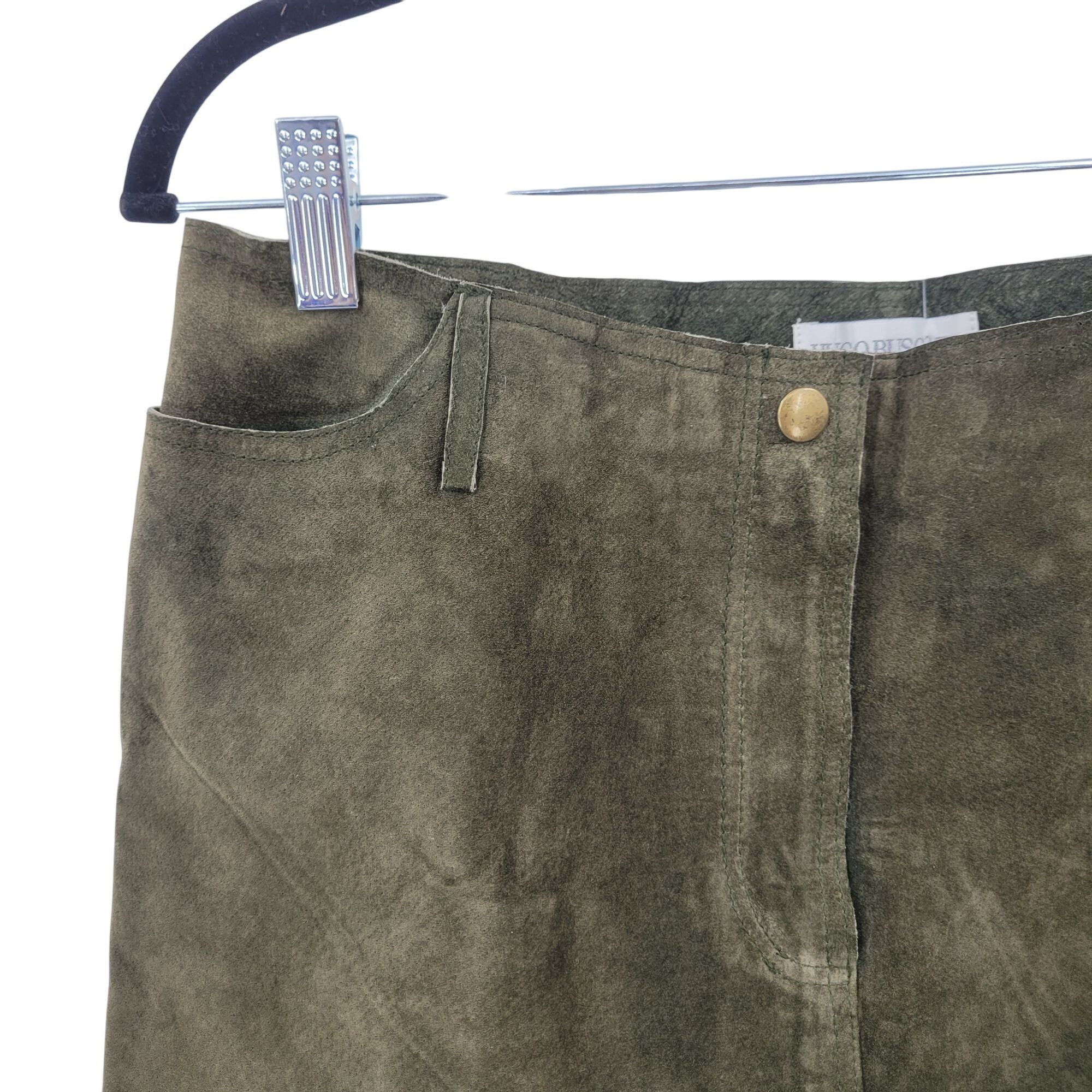 Vintage Vtg Olive Forest Green Suede Leather A-line Mini Skirt Women Size 32" / US 10 / IT 46 - 4 Thumbnail