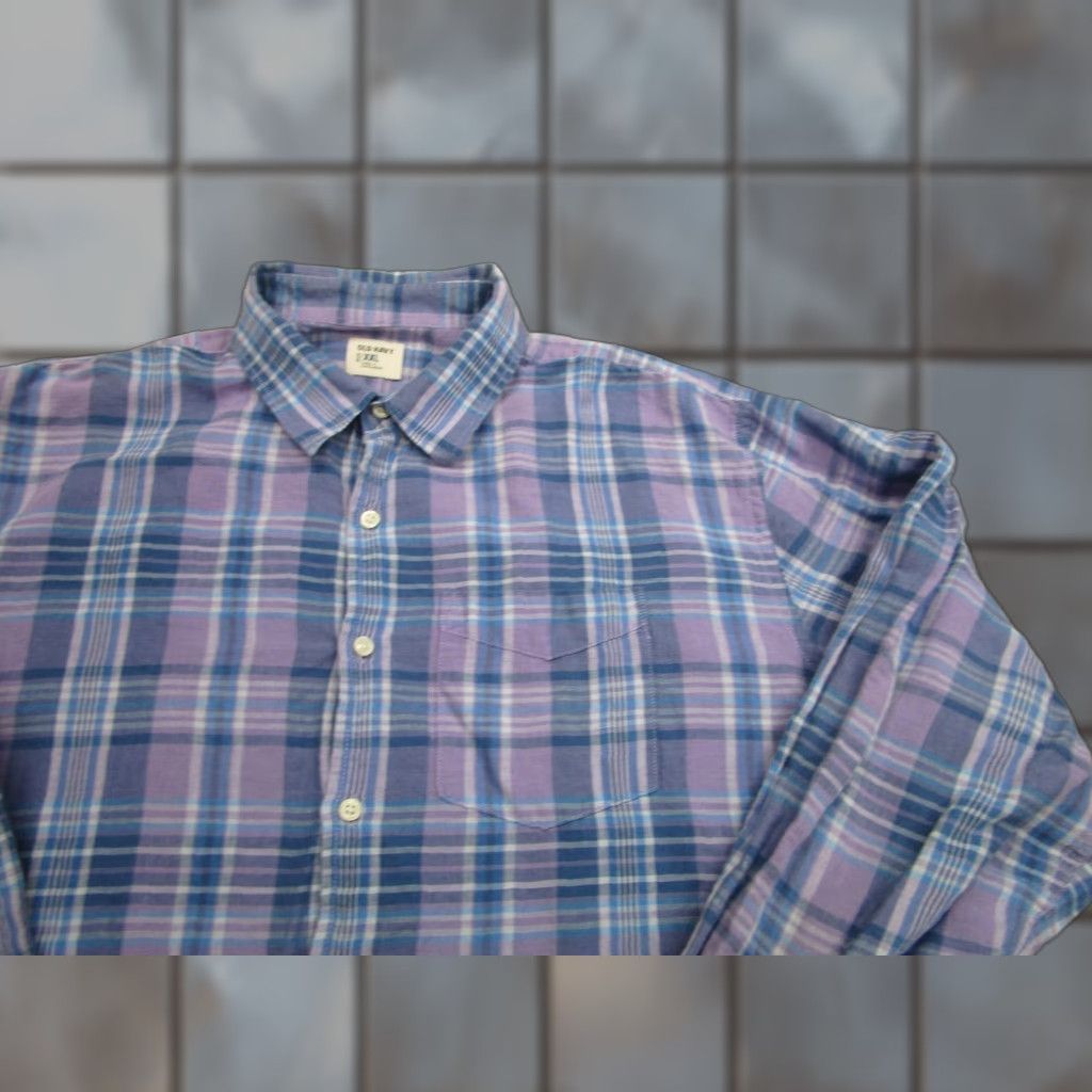 Old Navy VINTAGE Old Navy Shirt Mens 2XL Purple Plaid Linen Cotton Long Sleeve Button Front Size US XXL / EU 58 / 5 - 1 Thumbnail