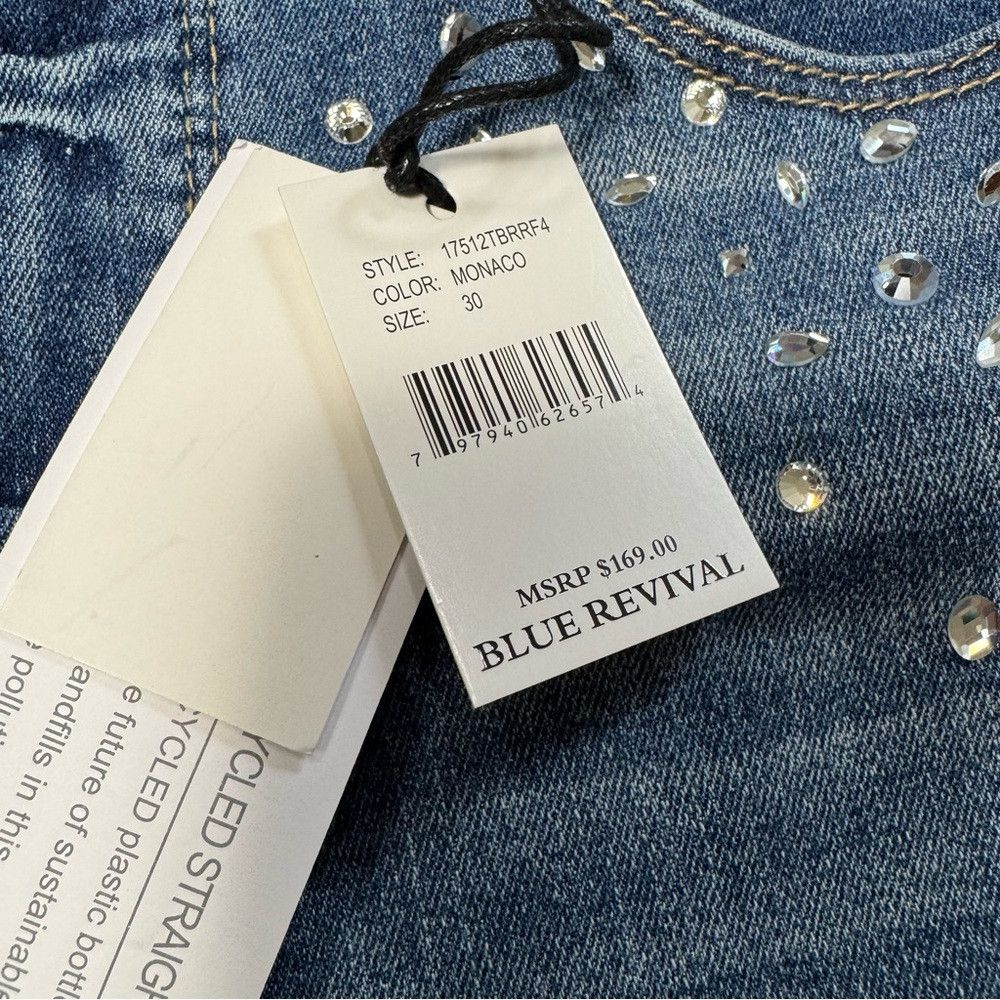 Other NWT New $169 Blue Revival Rhinestones Straight Leg Jeans Si Size 30" / US 8 / IT 44 - 8 Thumbnail