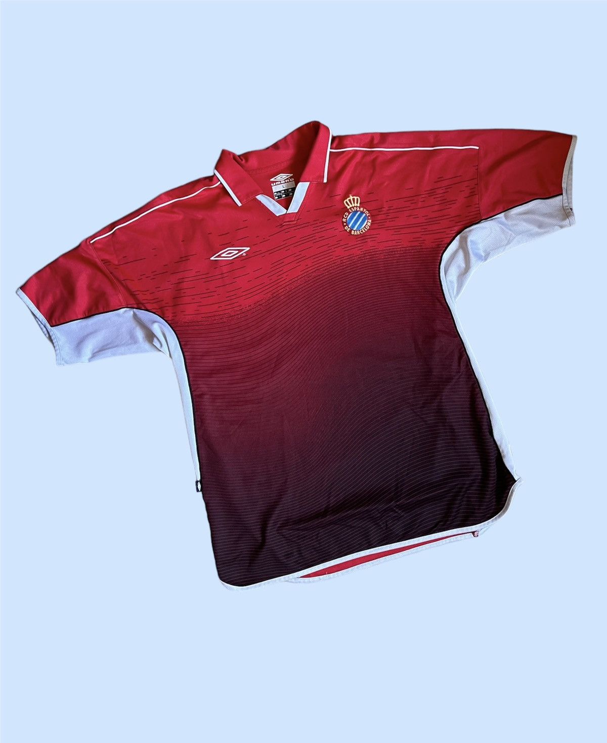 image of 90’S Umbro Espanyol Vintage Soccer Jersey in Red, Men's (Size Large)