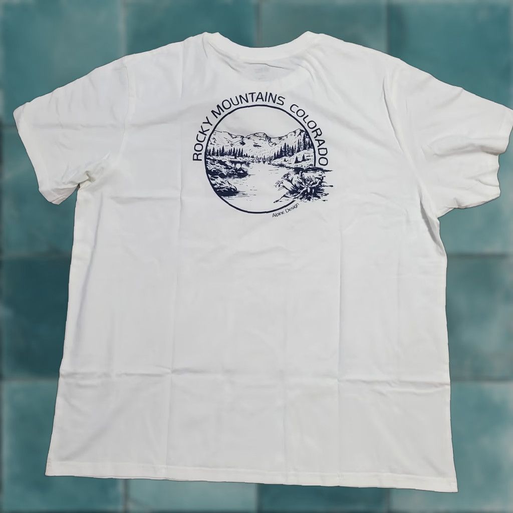 Vintage VINTAGE Alpine Design Rock y Mountains Graphic Tee Men XXL White Hike Short Sleeve UPF 30 Size US 39 - 1 Thumbnail