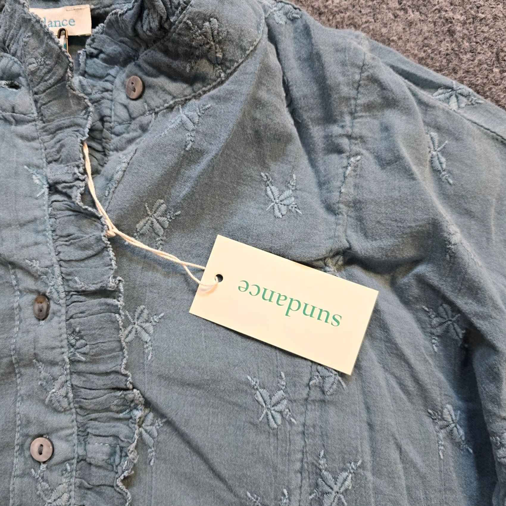 Vintage Sundance Top Womens XS Petite Green Shiloh Embroidery Ruffle Cottage Boho Shirt Blouse Womens Shrug Size XS / US 0-2 / IT 36-38 - 5 Thumbnail